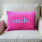 Kissen | smile. | pinkes Samtkissen Querformat | Baumwolle Kissenbezug | 40 x 58 cm | Samt pink blau