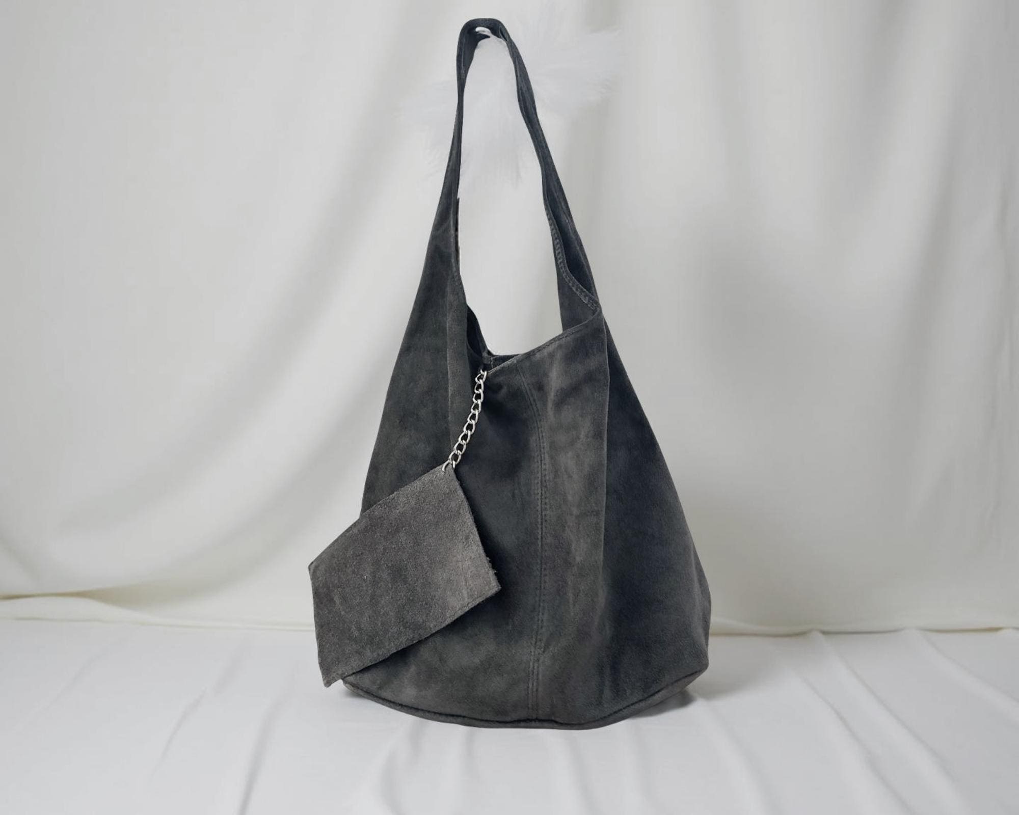 Hobo Tasche aus Veloursleder – Pink, Hellgrau oder Grau | Lässig, stylisch & praktisch