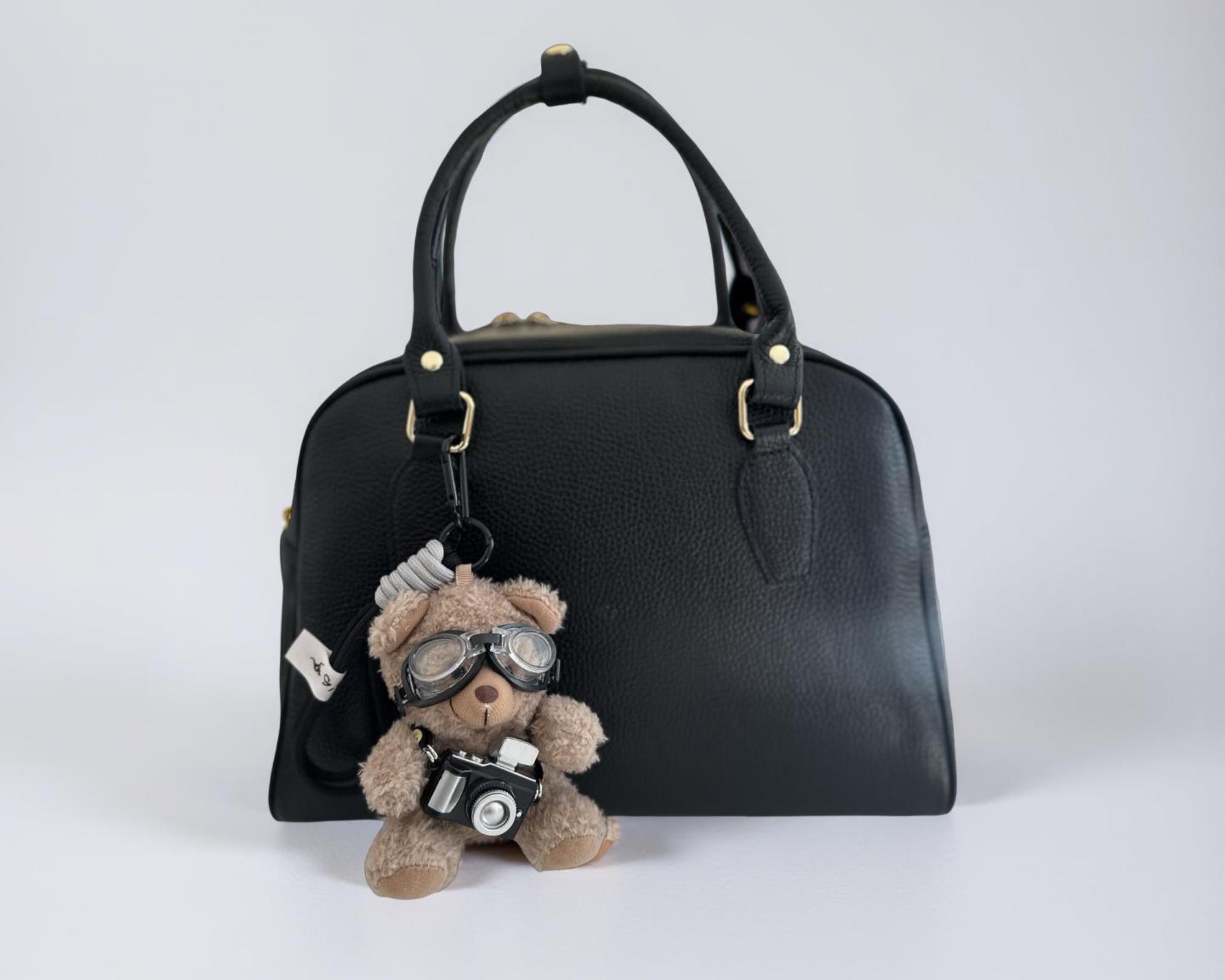 Bag Charm Teddy mit Kamera und Brille | Anhänger für Tasche oder Schlüssel | Taschenschmuck Taschenanhänger | Bag Charm
