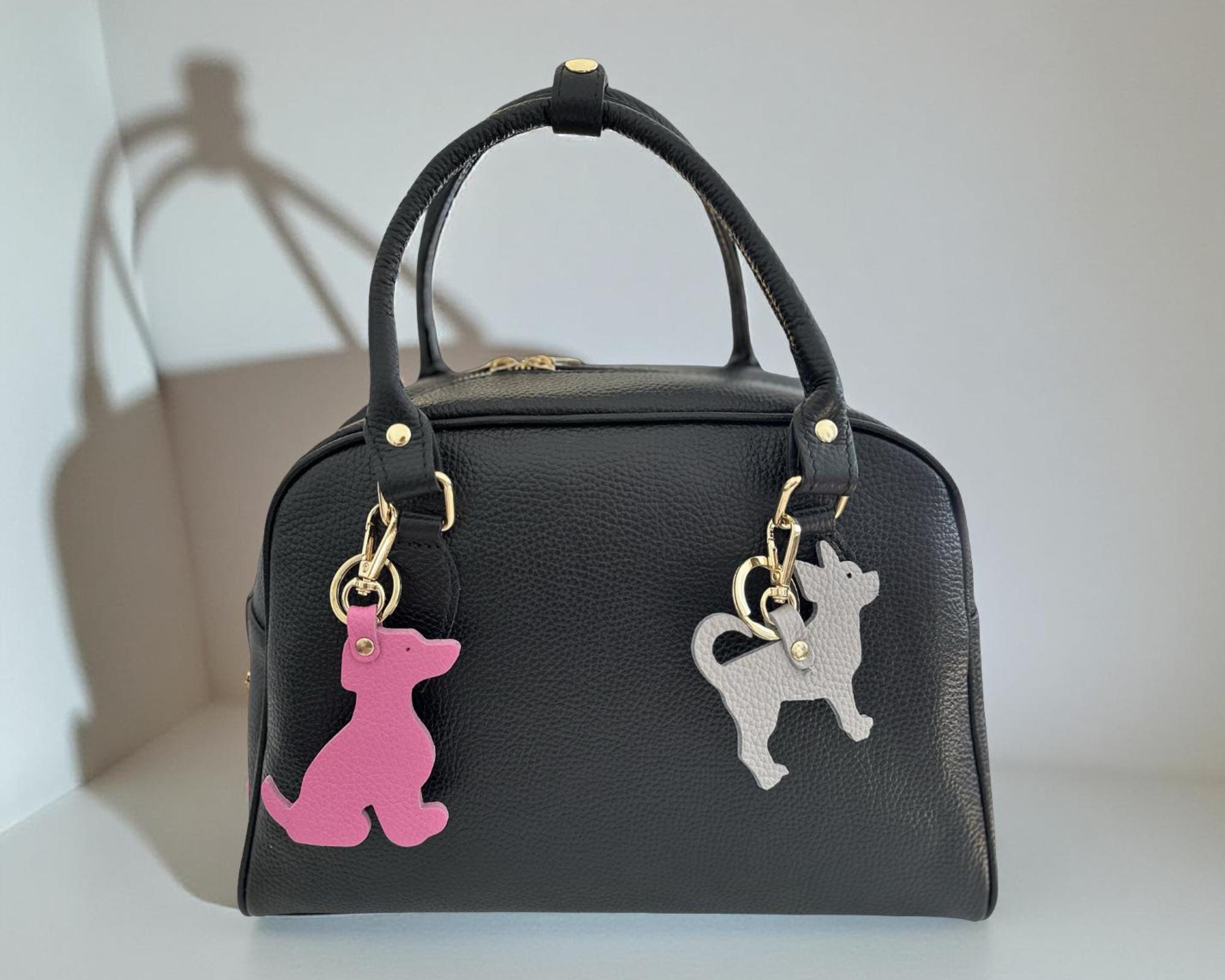 Anhänger Hund | Taschenschmuck Taschenanhänger | Bag Charm pink, rosa, grau