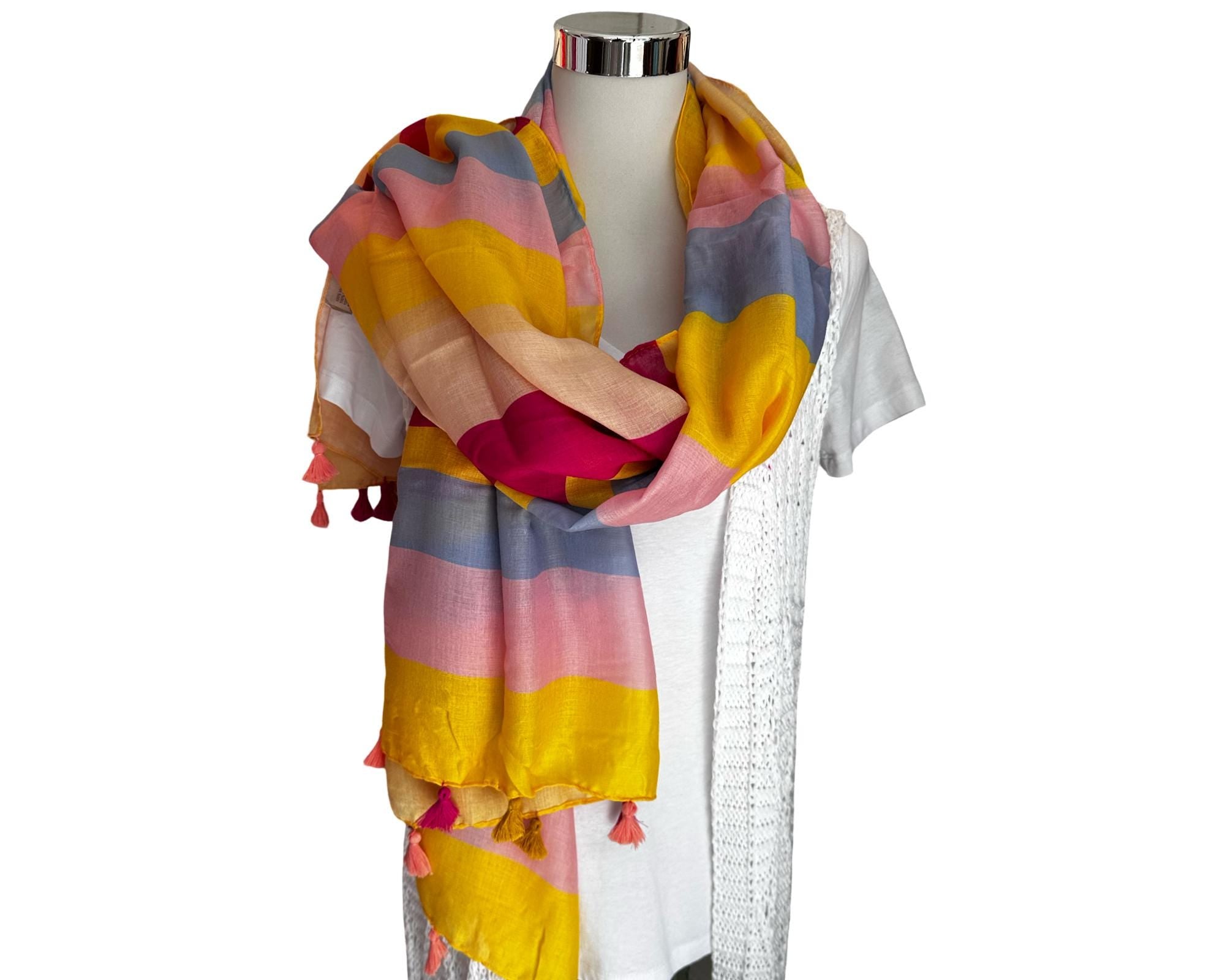 Tuch Smile | Viskosetuch | leichtes Sommertuch | bunte Streifen und Quasten, großer Smiley