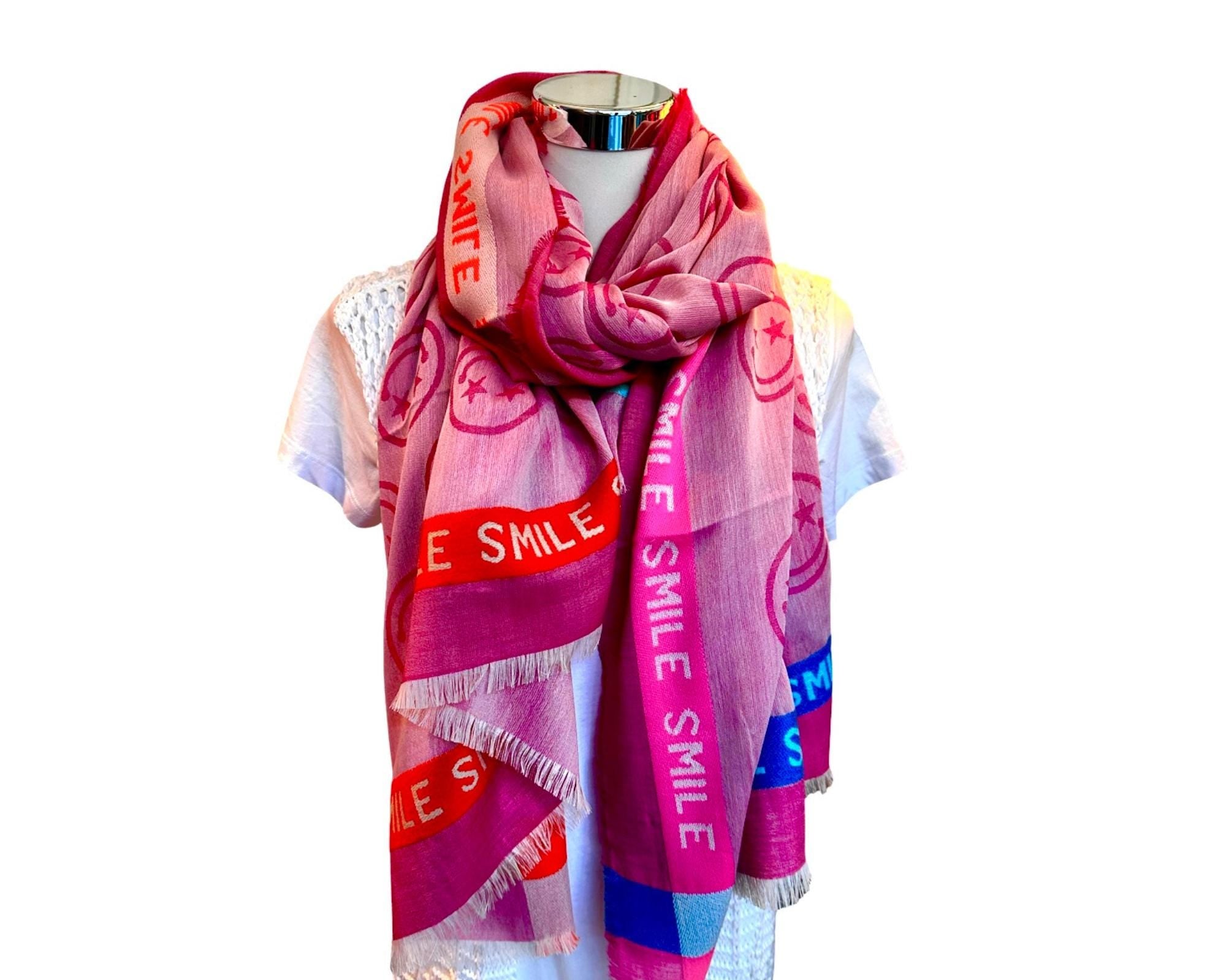 Tuch SMILE | Viskosetuch | SMILEY | leichtes längliches Sommertuch in pink orange