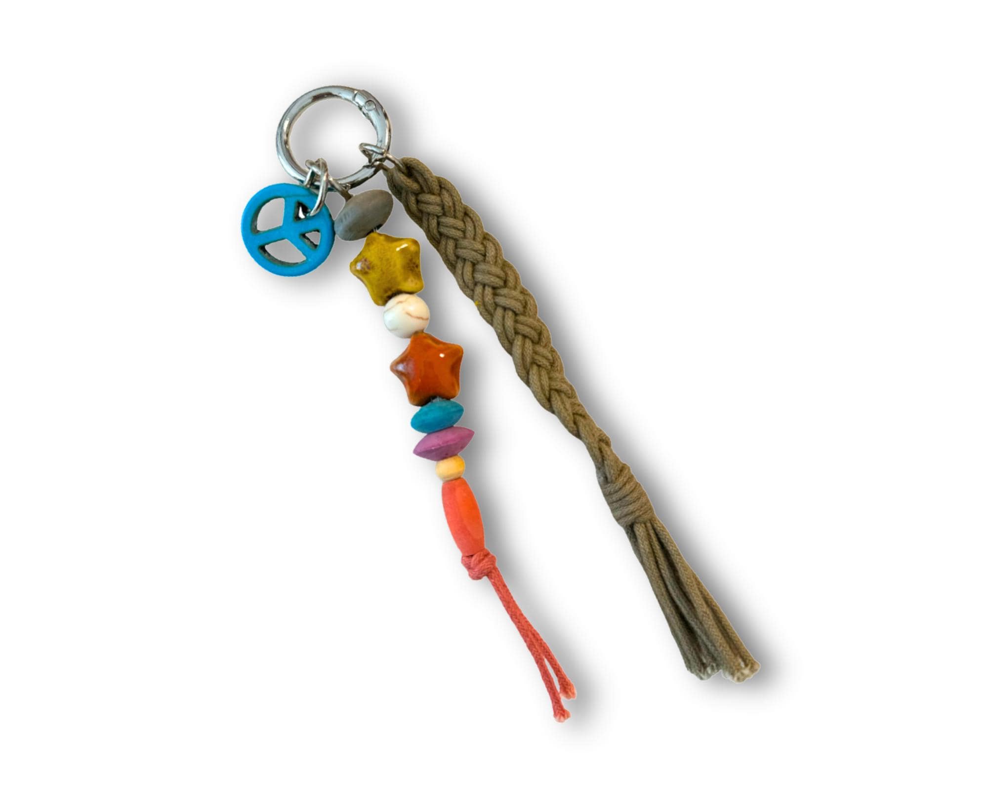 Anhänger Schlüssel | Taschenschmuck Taschenanhänger | bunt Peace Sterne | geflochten