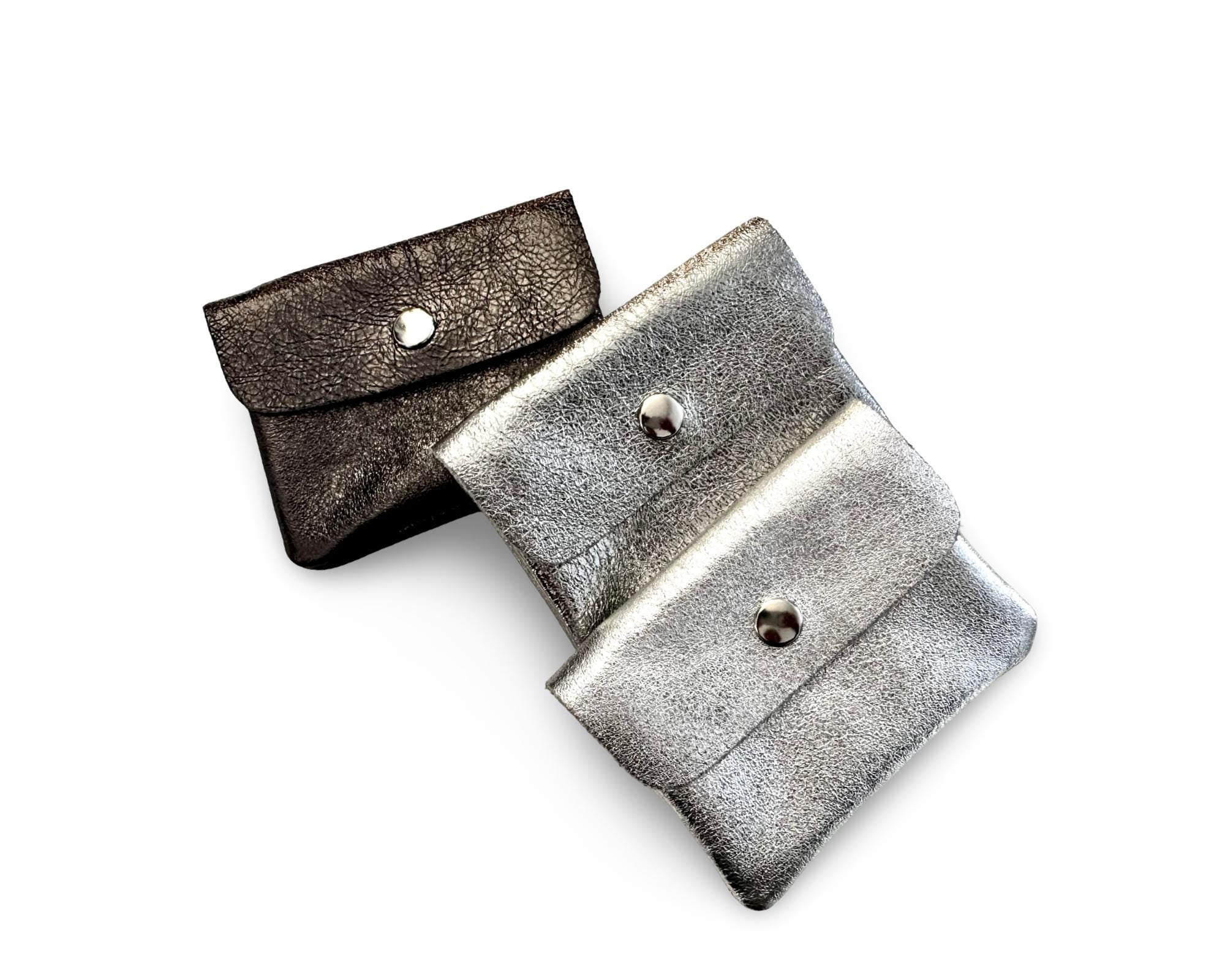 Mini Geldbörse | Echt Leder | silberne Lederbörse | kleines Portemonnaie | Geldtasche