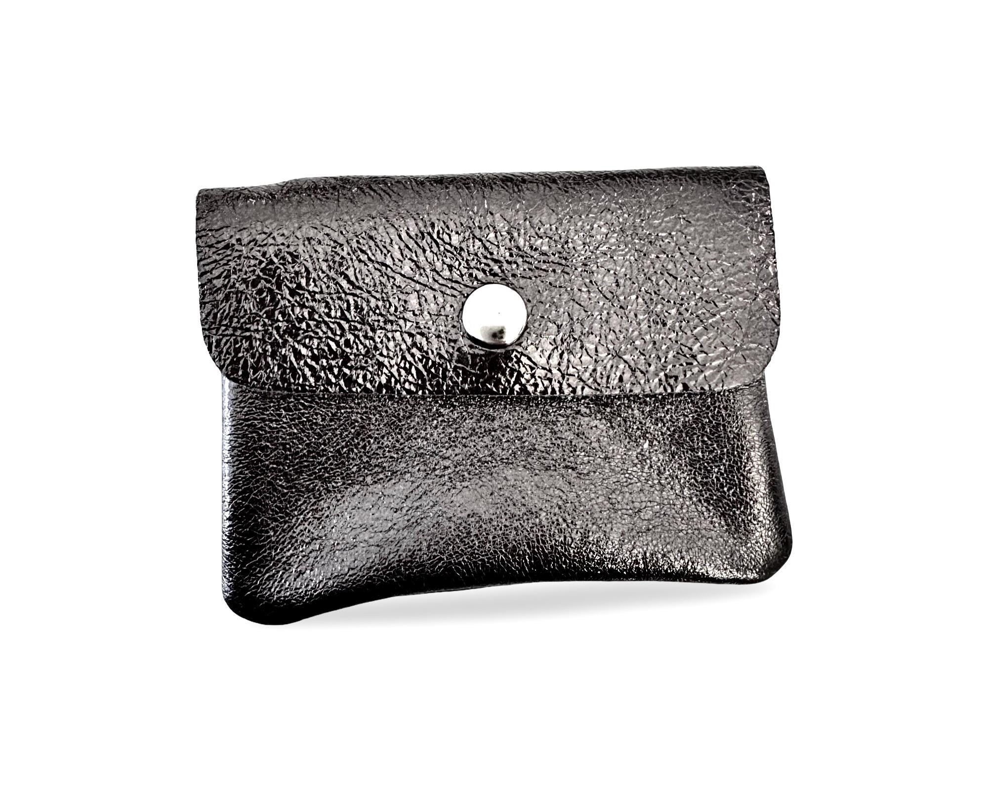 Mini Geldbörse | Echt Leder | silberne Lederbörse | kleines Portemonnaie | Geldtasche