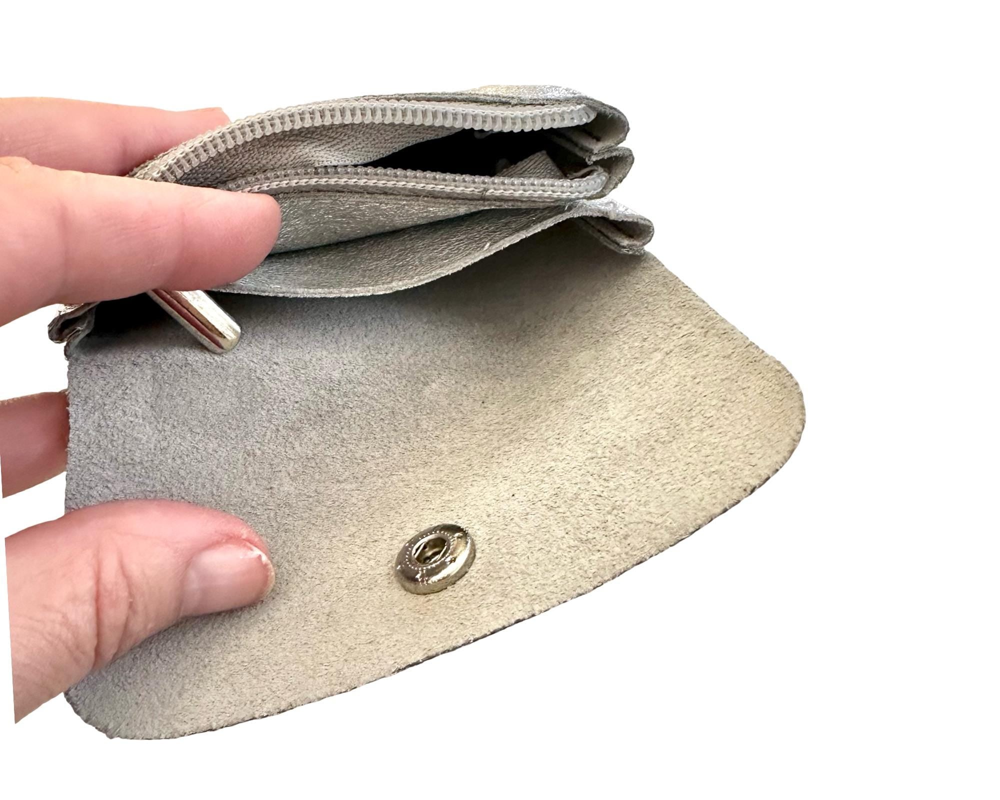 Mini Geldbörse | Echt Leder Leo Print | silberne Lederbörse | kleines Portemonnaie | Geldtasche Leopardenmuster