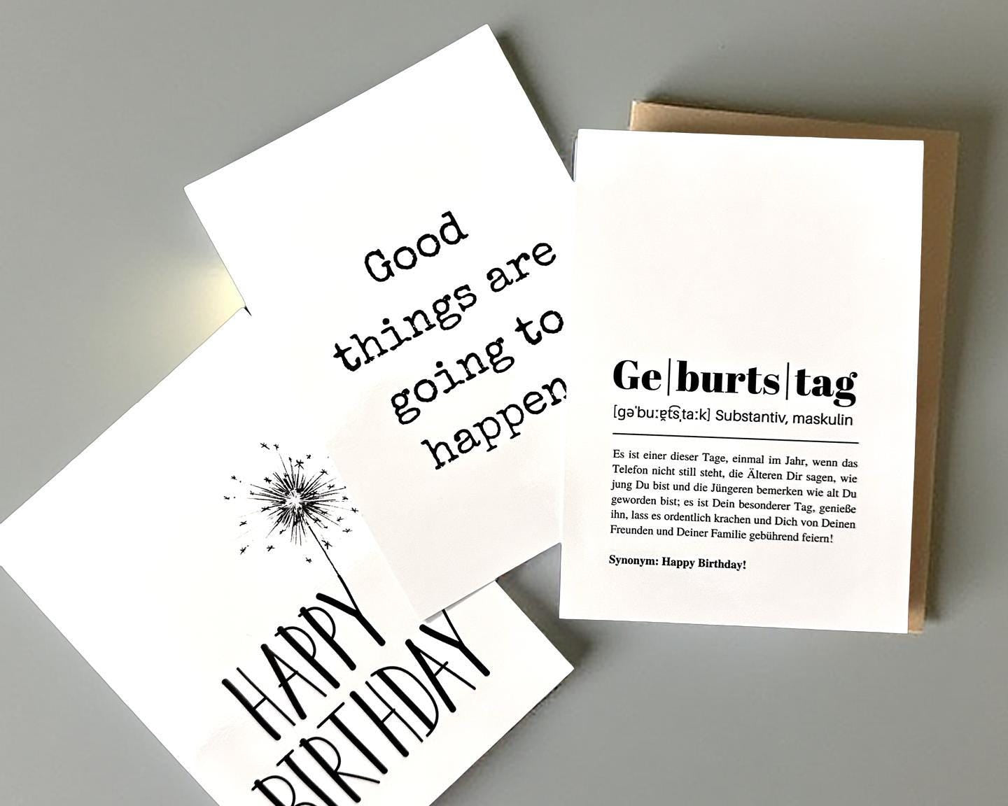 Geburtstagskarten Set | Happy Birthday Geburtstag als Definition - Karten Set 3 Stück