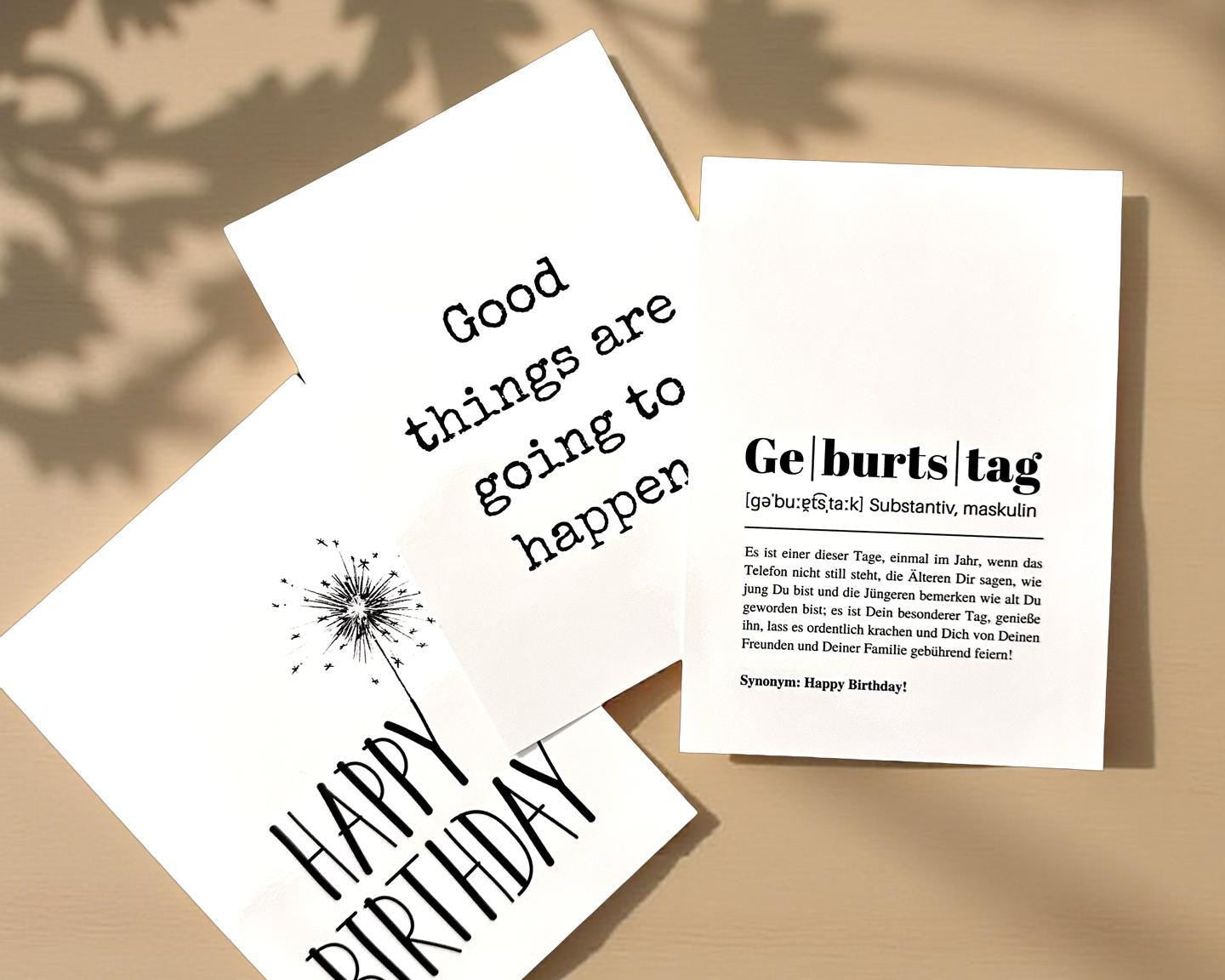 Geburtstagskarten Set | Happy Birthday Geburtstag als Definition - Karten Set 3 Stück