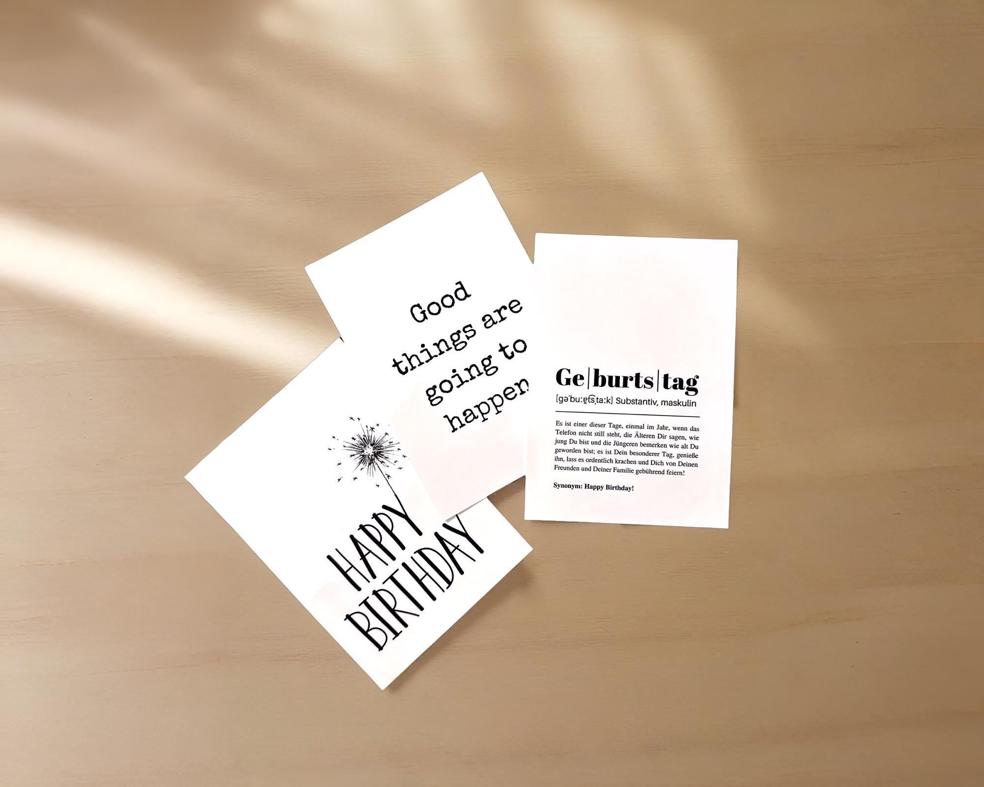 Geburtstagskarten Set | Happy Birthday Geburtstag als Definition - Karten Set 3 Stück