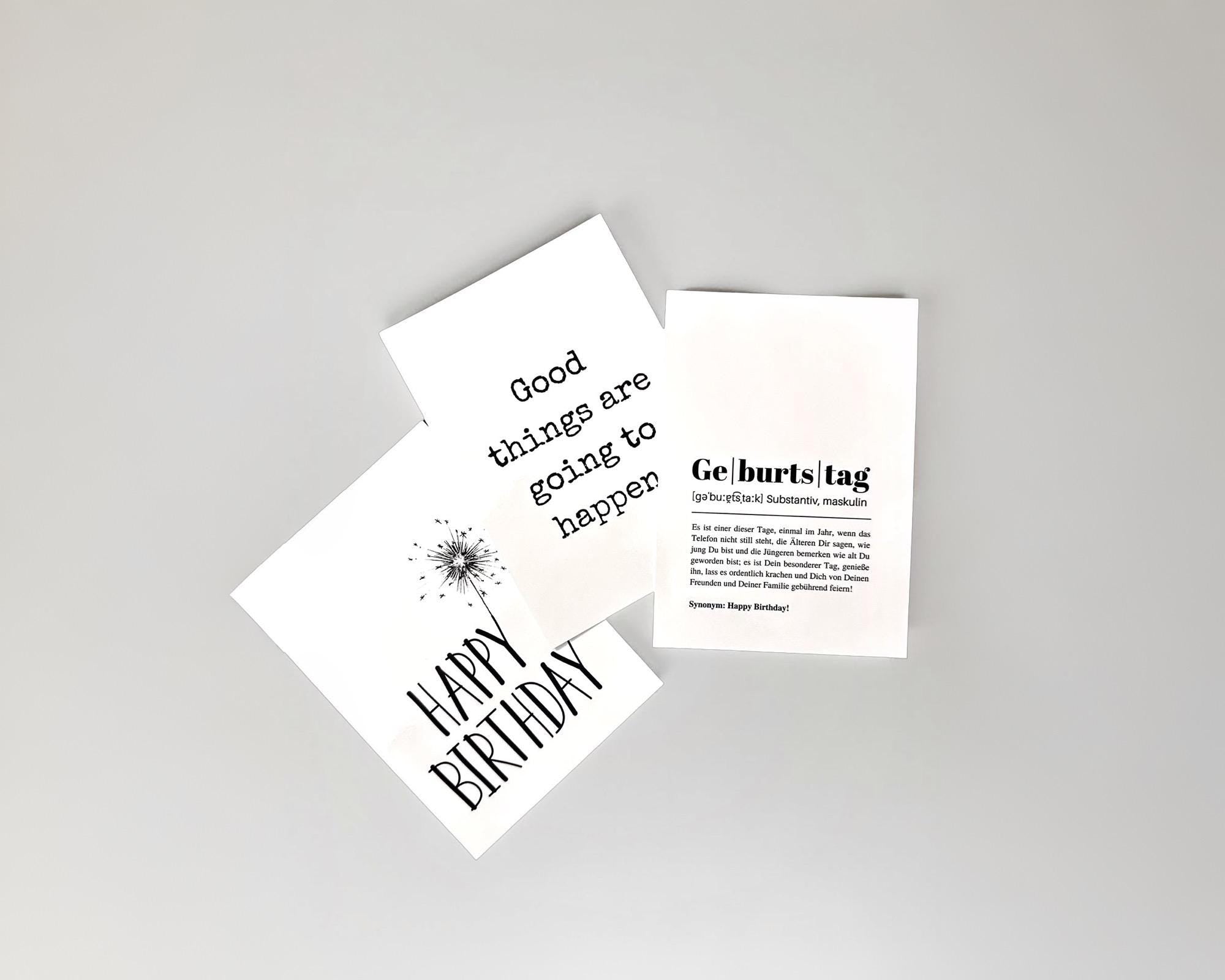 Geburtstagskarten Set | Happy Birthday Geburtstag als Definition - Karten Set 3 Stück