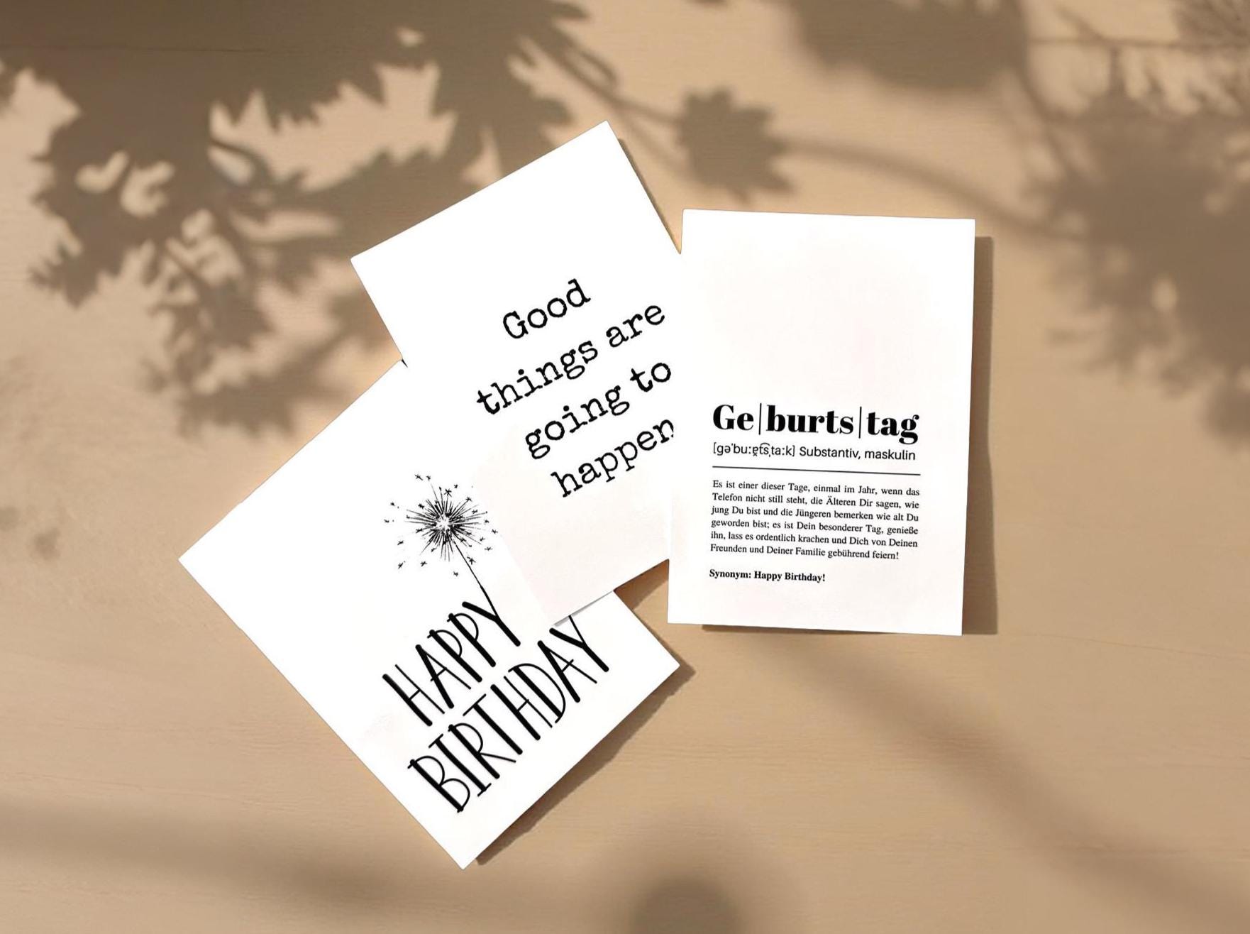 Geburtstagskarten Set | Happy Birthday Geburtstag als Definition - Karten Set 3 Stück
