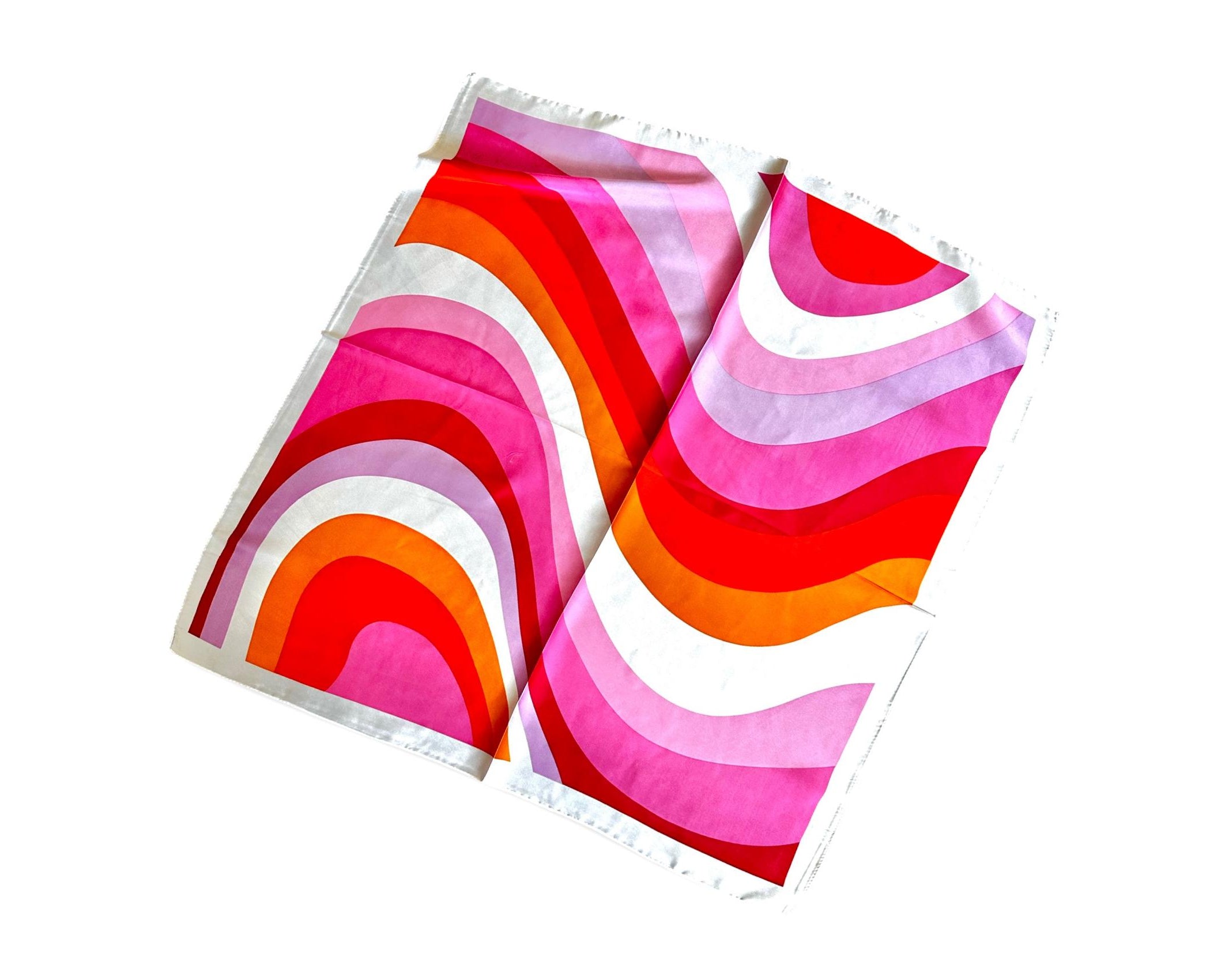 Tuch in orange pink weiß | Retro Design | Seventies Look | quadratisches seidiges Nickytuch