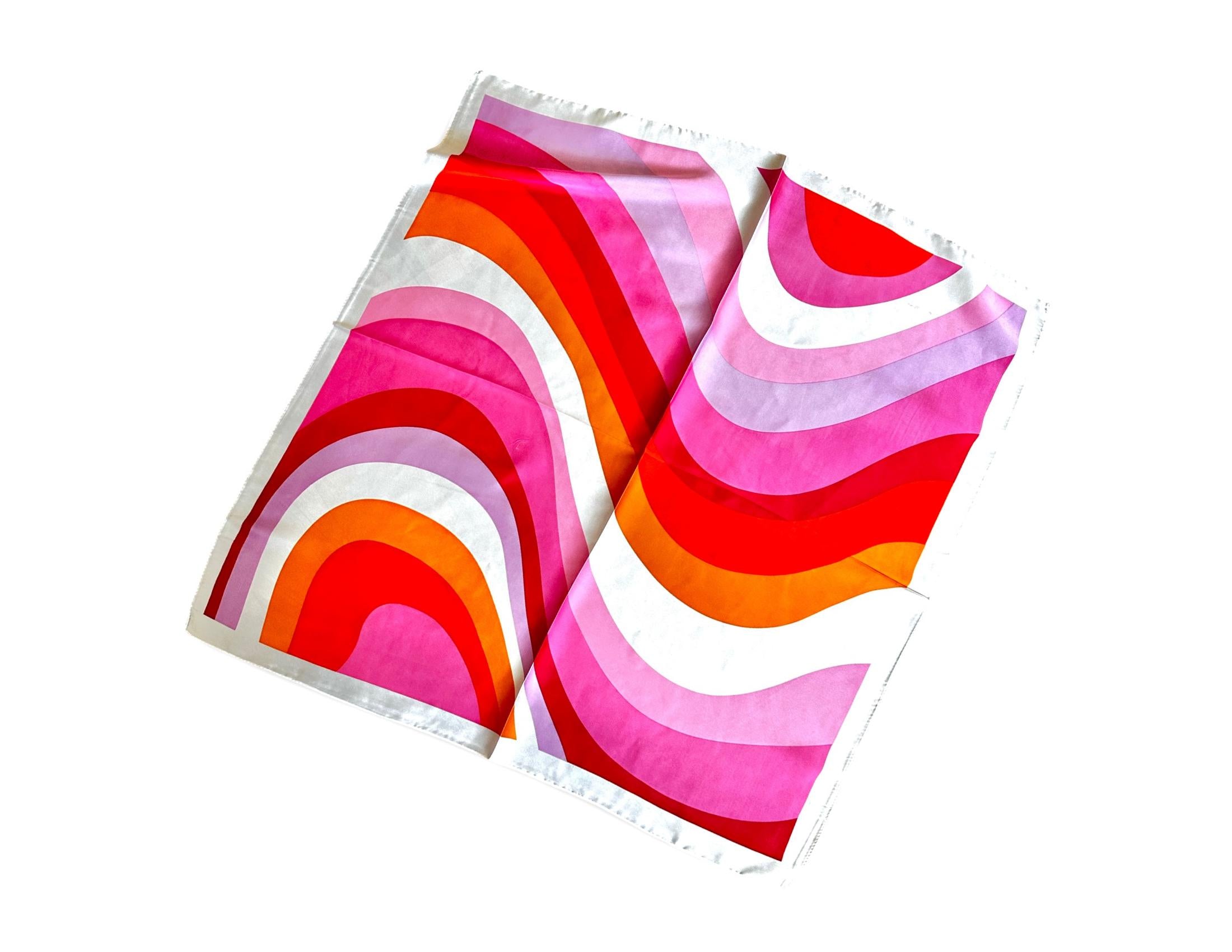 Tuch in orange pink weiß | Retro Design | Seventies Look | quadratisches seidiges Nickytuch