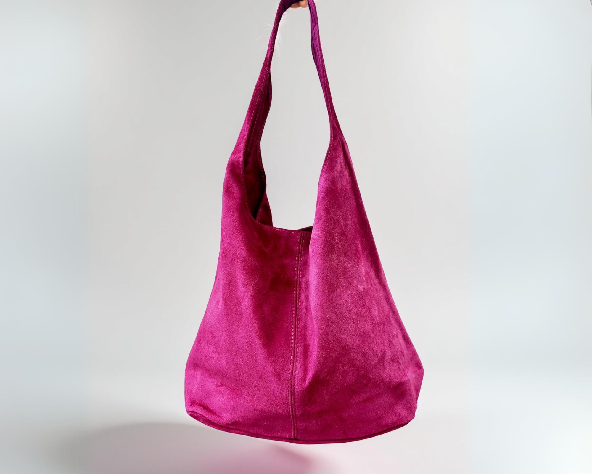 Hobo Tasche aus Veloursleder – Pink, Hellgrau oder Grau | Lässig, stylisch & praktisch
