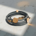 Edles Wickel Armband aus Leder | Anhänger roségold | in beige, grau oder schwarz