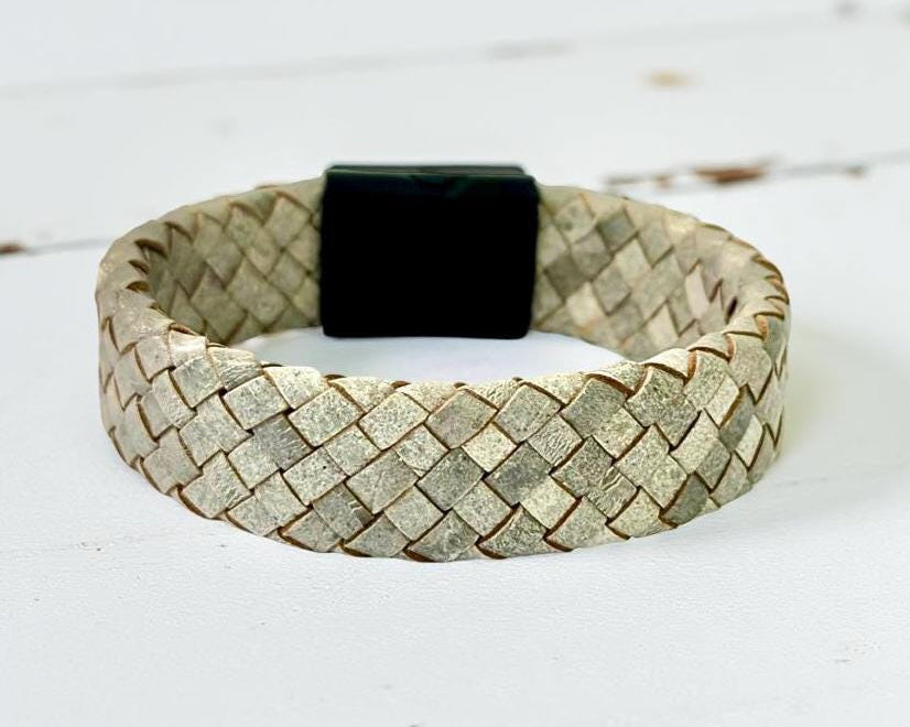 Beiges geflochtenes Lederarmband für Männer | Herrenarmband | Geschenk Mann