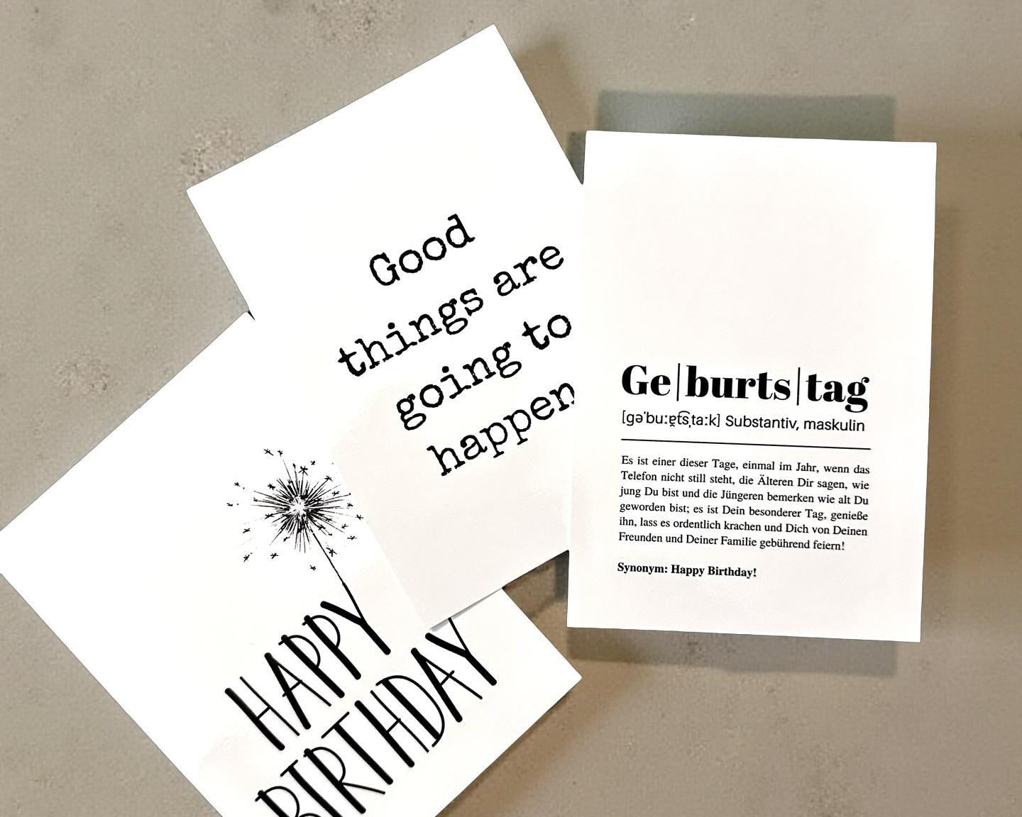Geburtstagskarten Set | Happy Birthday Geburtstag als Definition - Karten Set 3 Stück