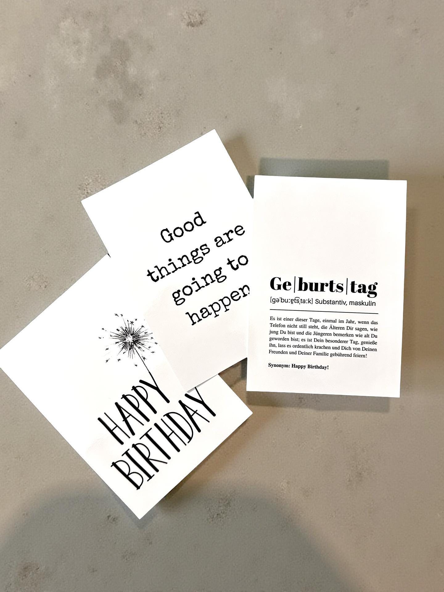 Geburtstagskarten Set | Happy Birthday Geburtstag als Definition - Karten Set 3 Stück