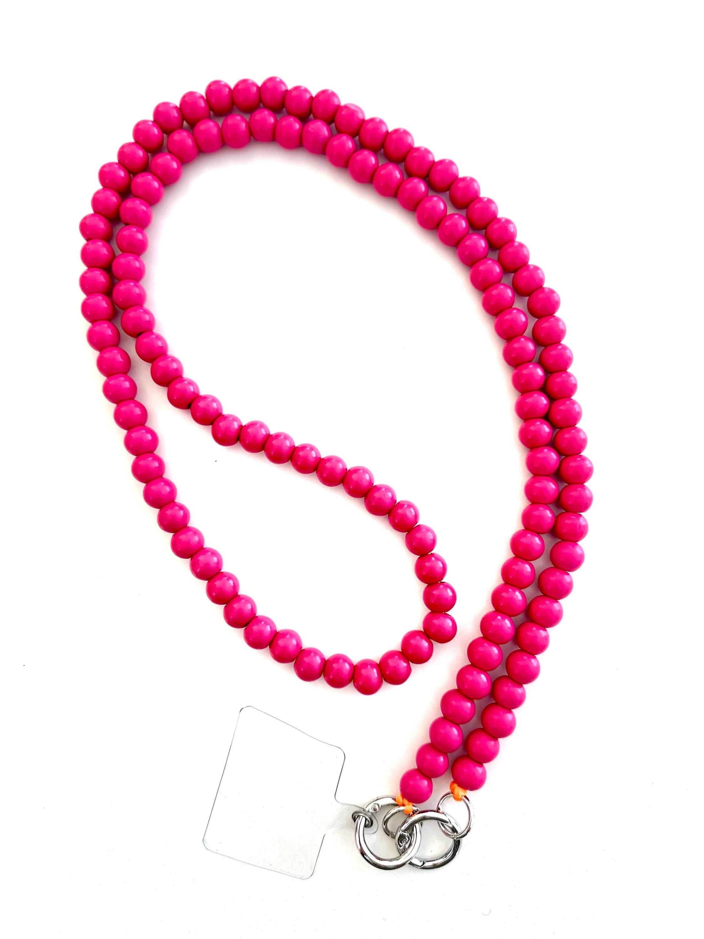 Handykette aus Holzperlen | Perlenschnur Band Mobiltelefon pink, grau, beige, khaki, dunkelgrau