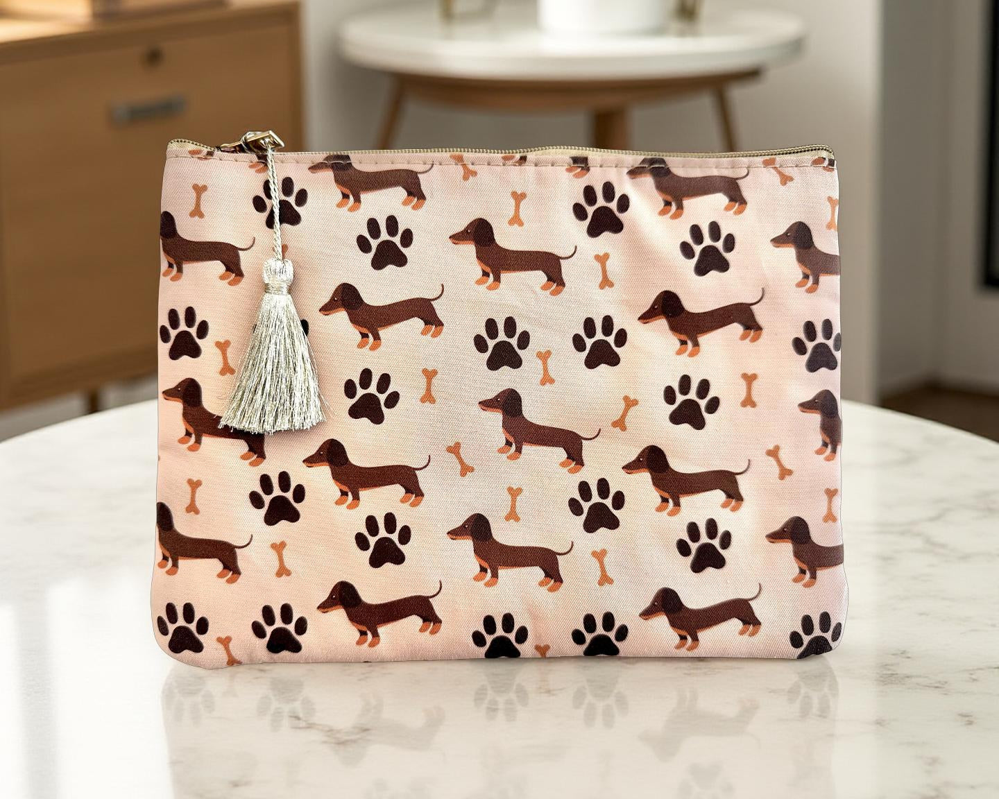 Dackel Kosmetiktaschen | Schminktasche mit Dackelmotiven | bestickt | Geschenk Dackelliebhaber