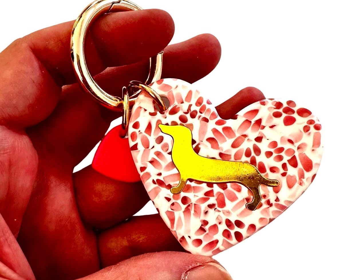 Dackel Anhänger am großen goldenen Karabiner | Charm für Taschen | Schlüsselanhänger | Taschenschmuck Taschenanhänger | Bag Charm