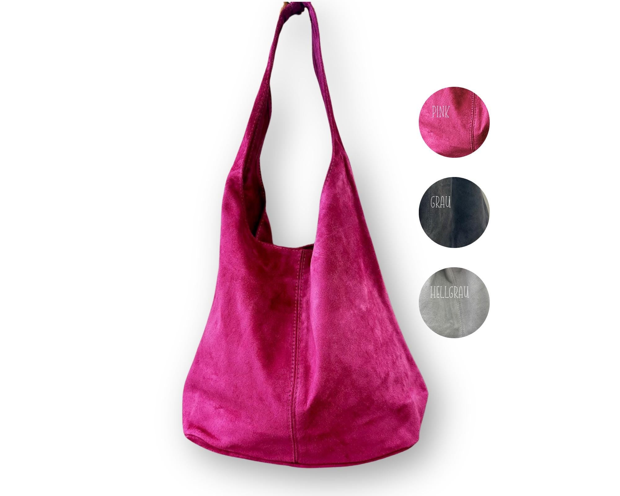 Hobo Tasche aus Veloursleder – Pink, Hellgrau oder Grau | Lässig, stylisch & praktisch