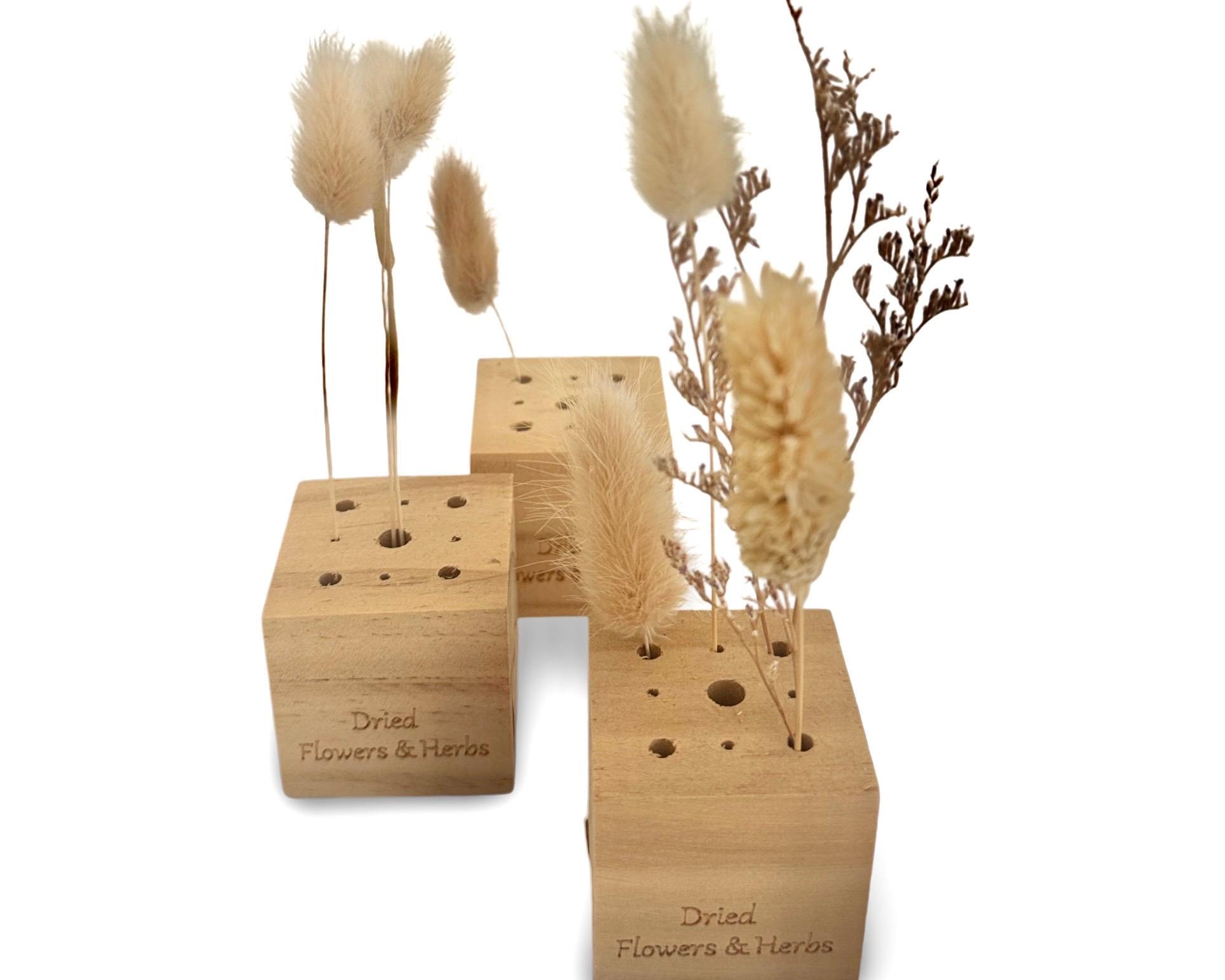 Dried Flowers | Holzwürfel aus Holz | Ständer Trockenblumen Federn | Boho | kleines Geschenk