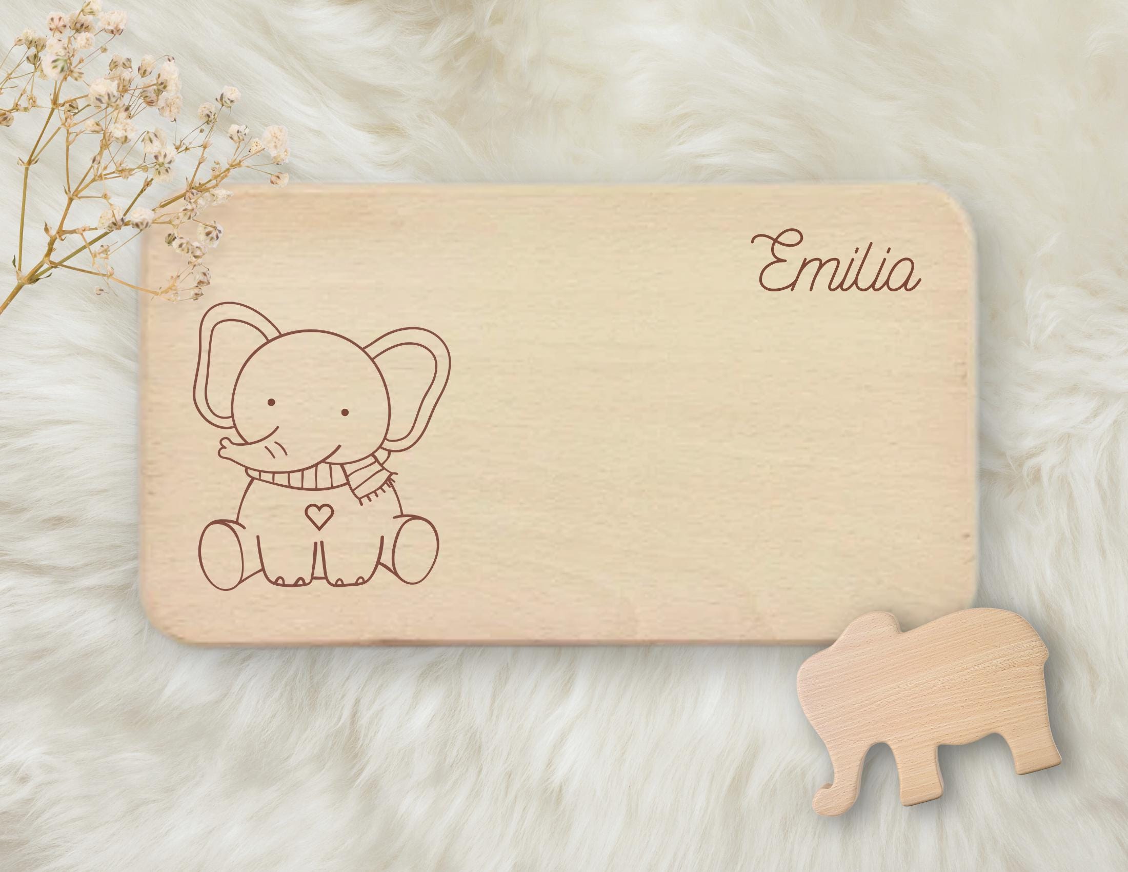 Personalisiertes Kinder Frühstücksbrettchen mit Tier & Namen | Lasergravur | Buchenholz | Löwe, Giraffe, Fuchs, Nilpferd, Bär, Elefant