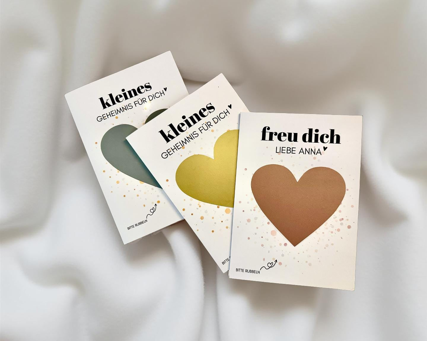 Personalisierte Rubbelkarte mit Rubbelherz und Deinem Text | Klappkarte A6 | Gutschein | Herz in gold, silber, roségold