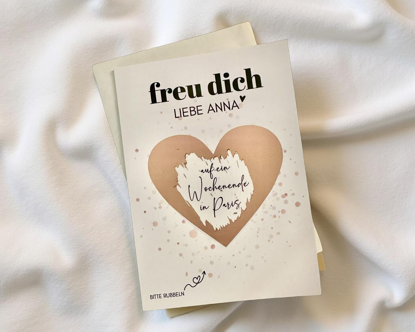 Personalisierte Rubbelkarte mit Rubbelherz und Deinem Text | Klappkarte A6 | Gutschein | Herz in gold, silber, roségold