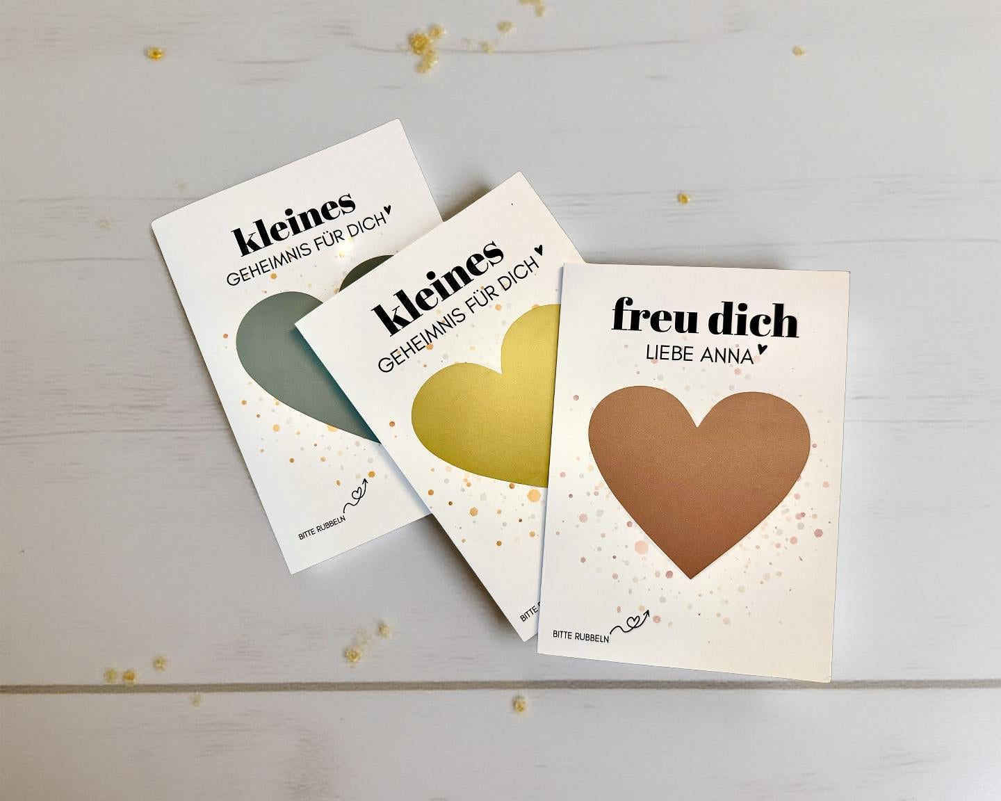 Personalisierte Rubbelkarte mit Rubbelherz und Deinem Text | Klappkarte A6 | Gutschein | Herz in gold, silber, roségold