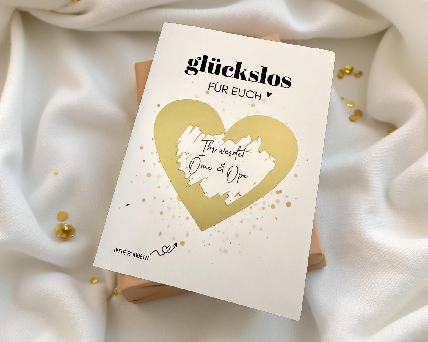 Personalisierte Rubbelkarte mit Rubbelherz und Deinem Text | Klappkarte A6 | Gutschein | Herz in gold