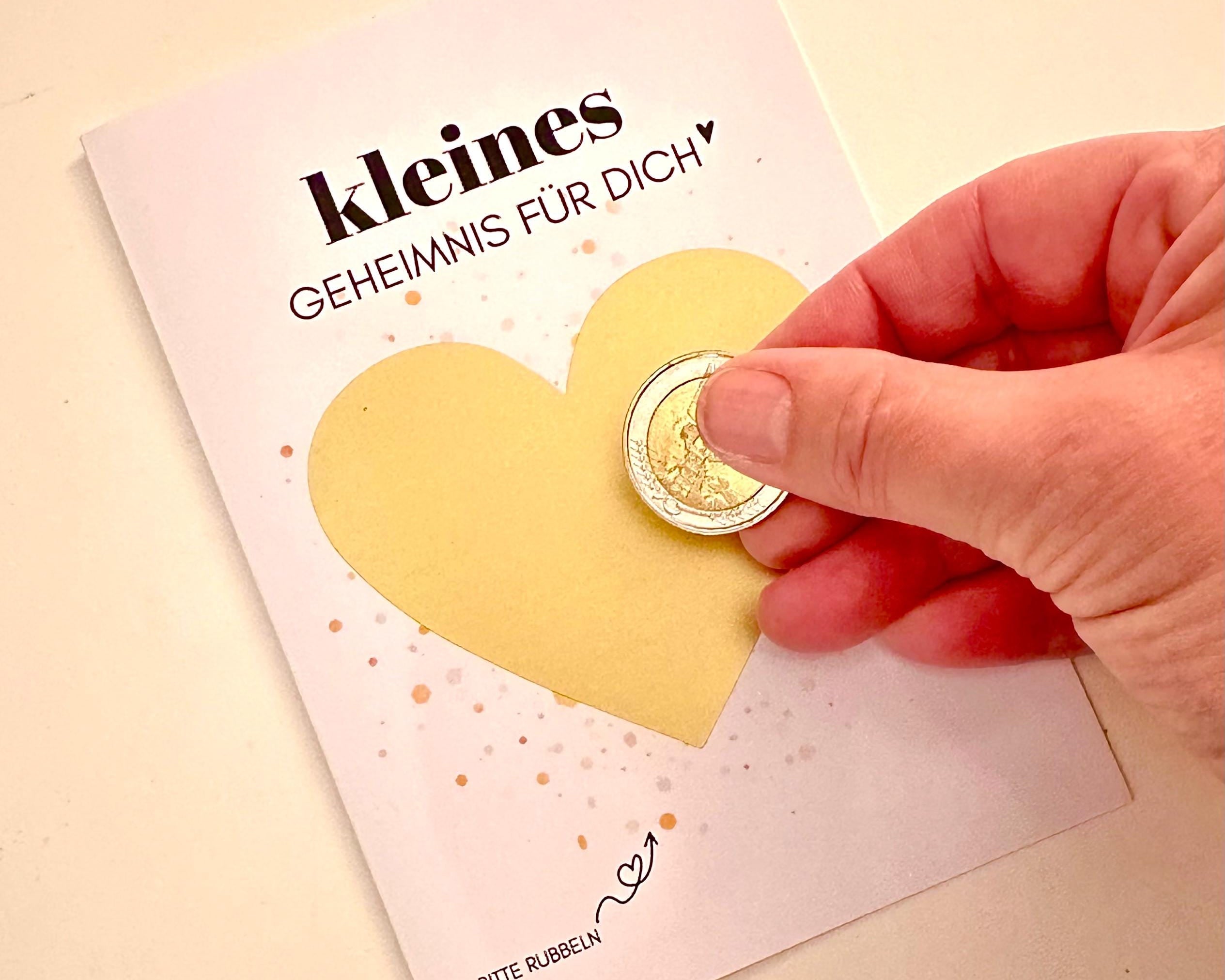 Personalisierte Rubbelkarte mit Rubbelherz und Deinem Text | Klappkarte A6 | Gutschein | Herz in gold, silber, roségold - 24 Motive