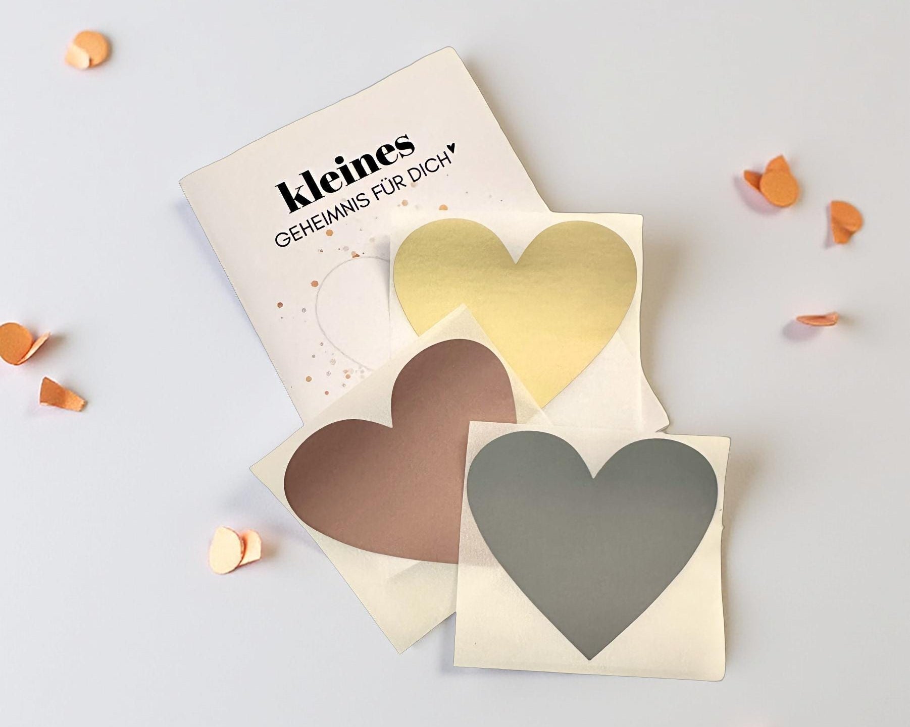 Personalisierte Rubbelkarte mit Rubbelherz und Deinem Text | Klappkarte A6 | Gutschein | Herz in gold, silber, roségold - 24 Motive