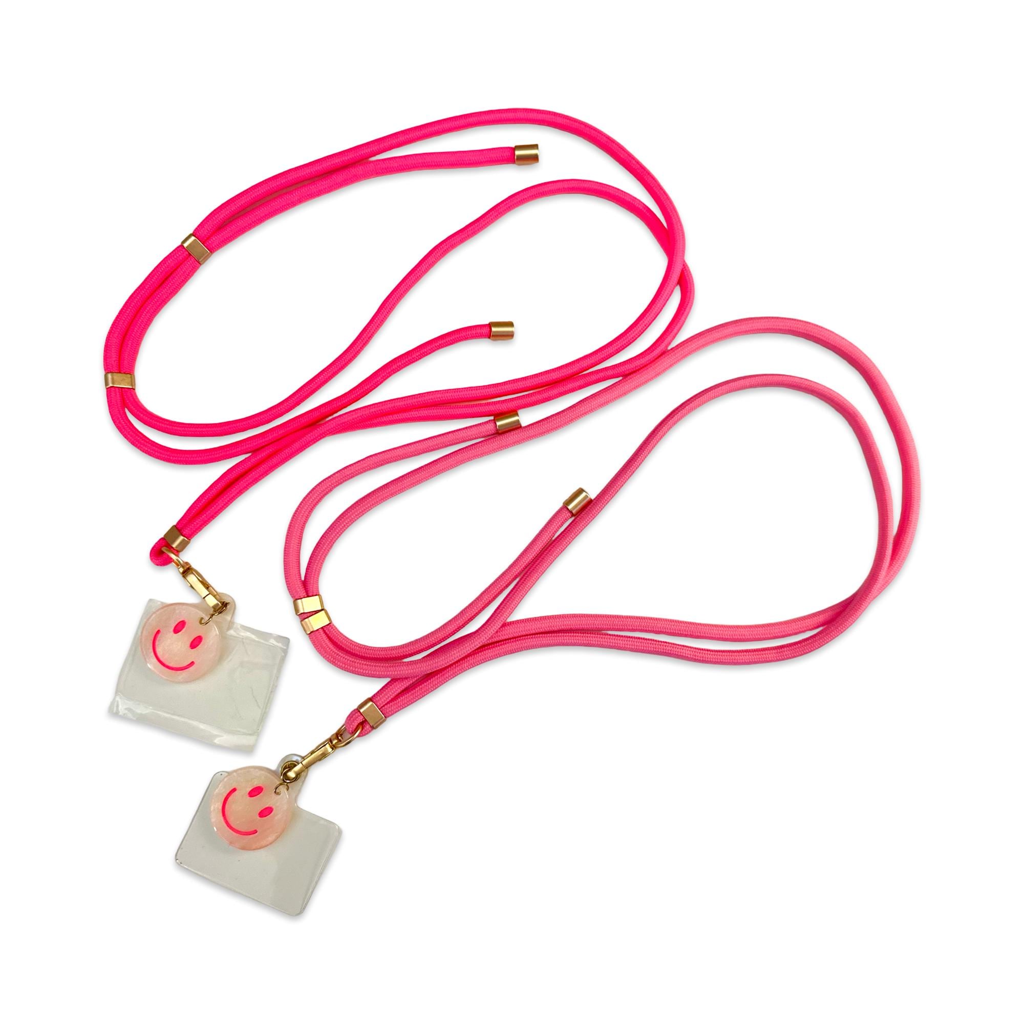Lange schmale Handyketten Smiley | verstellbare Länge | Schnur Band für Mobiltelefone inkl. Adapter | goldene Karabiner | Smiley-Anhänger