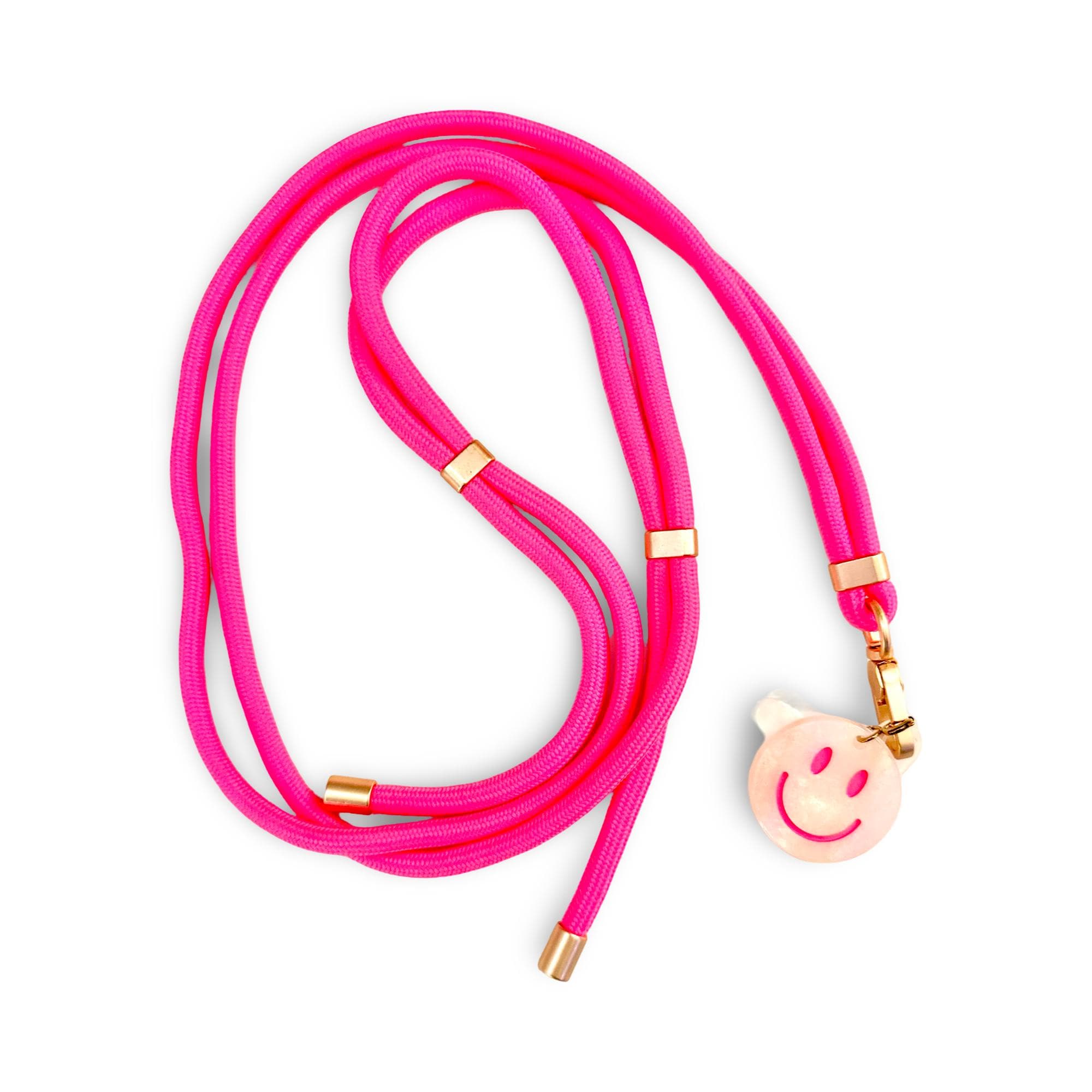 Lange schmale Handyketten Smiley | verstellbare Länge | Schnur Band für Mobiltelefone inkl. Adapter | goldene Karabiner | Smiley-Anhänger