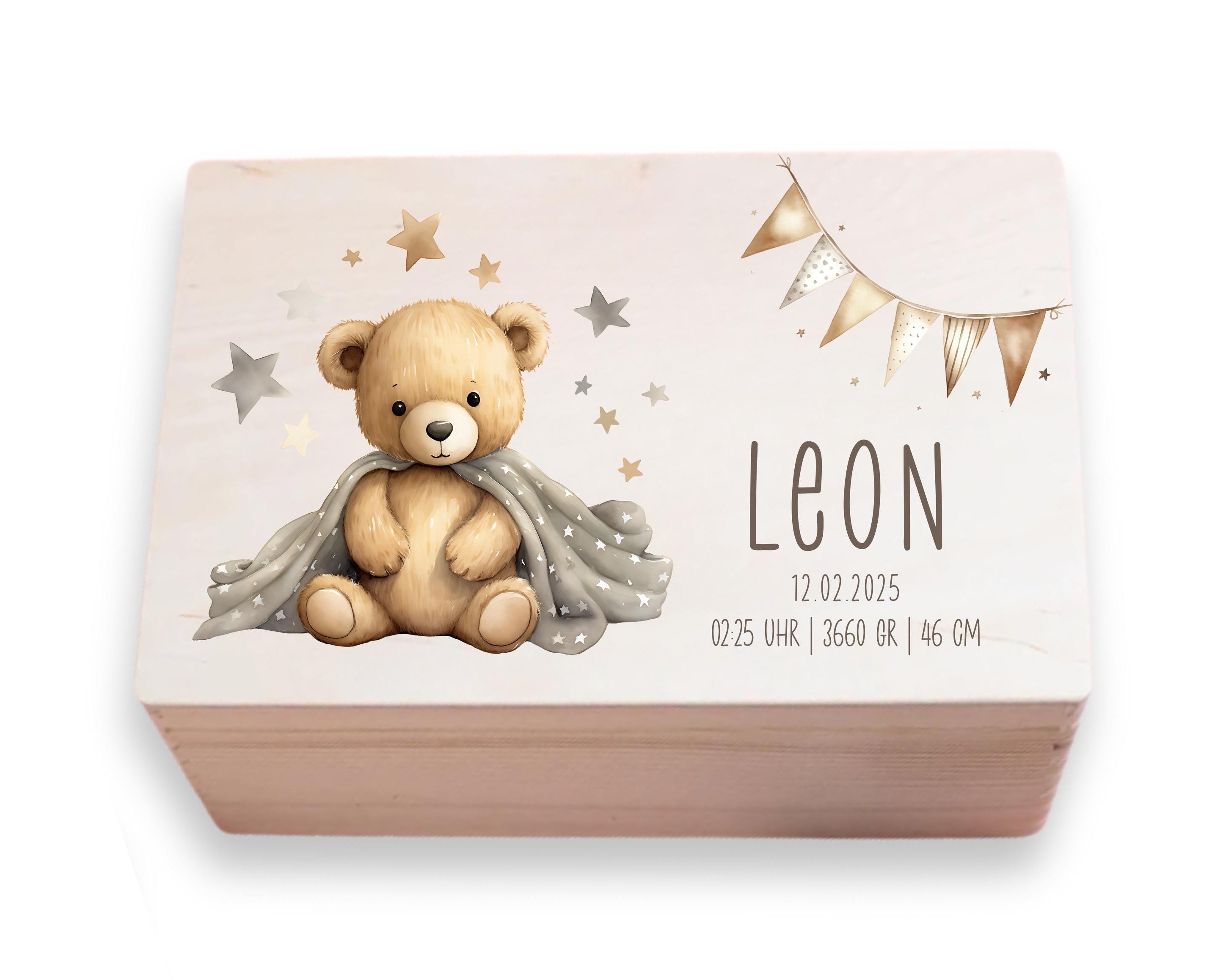 Erinnerungskiste | personalisiert | Baby | Teddy-Motiv | Holz Erinnerungsbox | Babygeschenk | Taufgeschenk | Geschenkidee zur Geburt