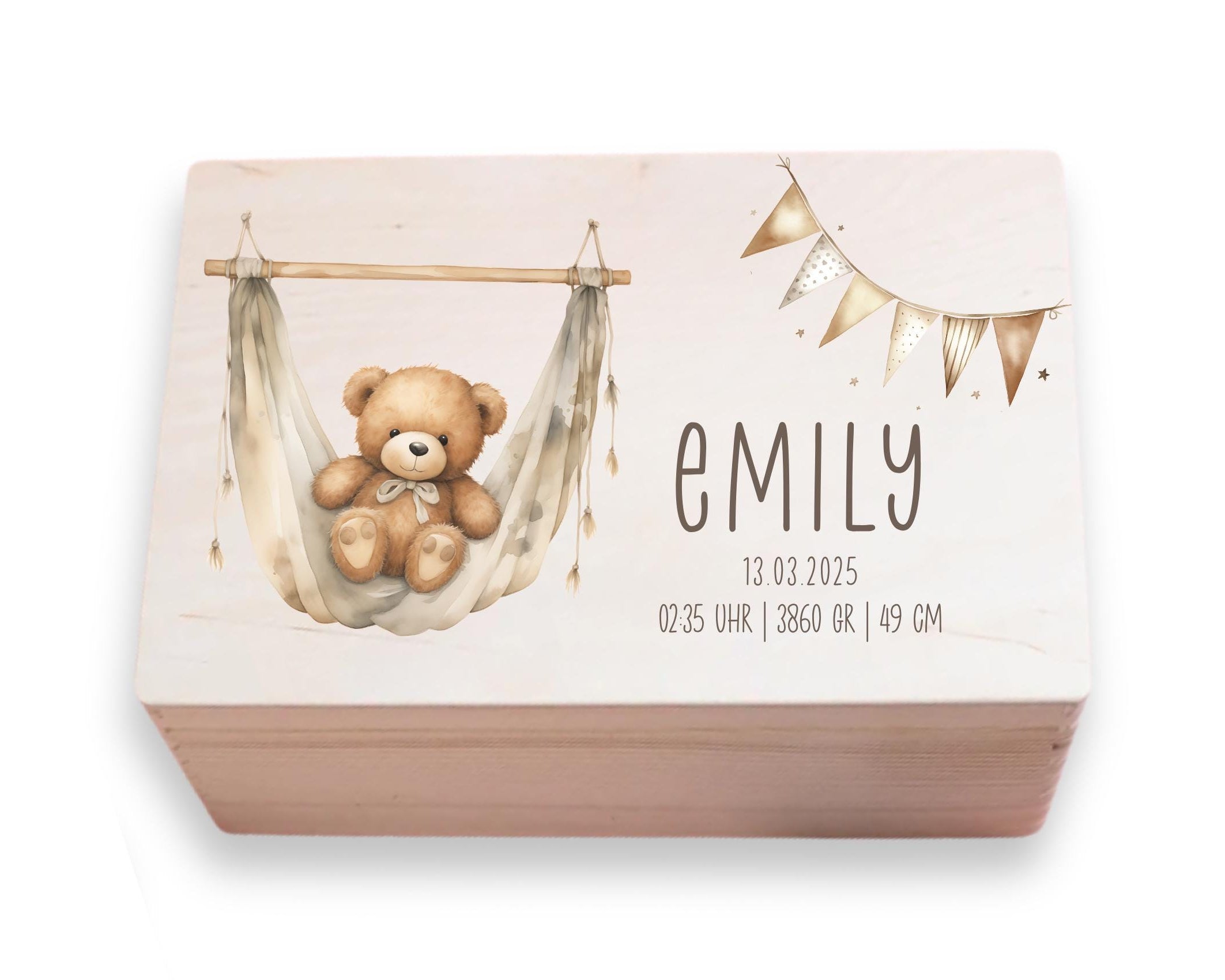 Erinnerungskiste | personalisiert | Baby | Teddy-Motiv | Holz Erinnerungsbox | Babygeschenk | Taufgeschenk | Geschenkidee zur Geburt