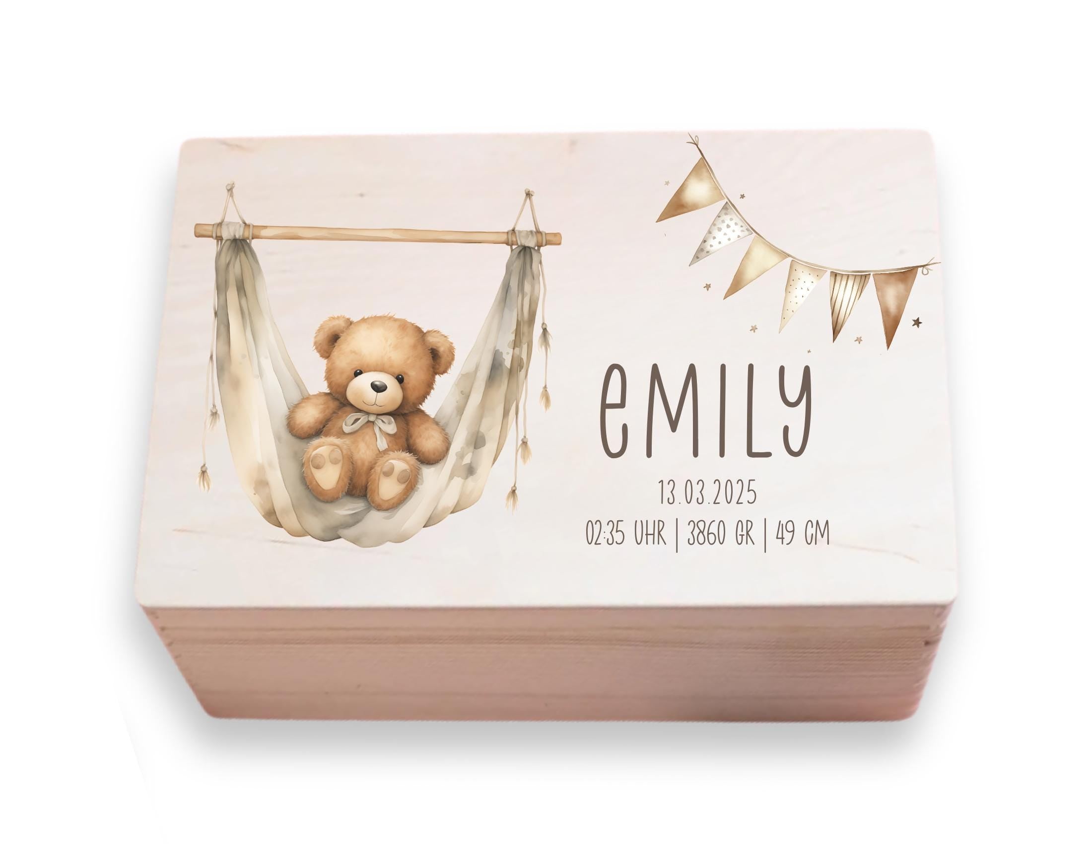 Erinnerungskiste | personalisiert | Baby | Teddy-Motiv | Holz Erinnerungsbox | Babygeschenk | Taufgeschenk | Geschenkidee zur Geburt