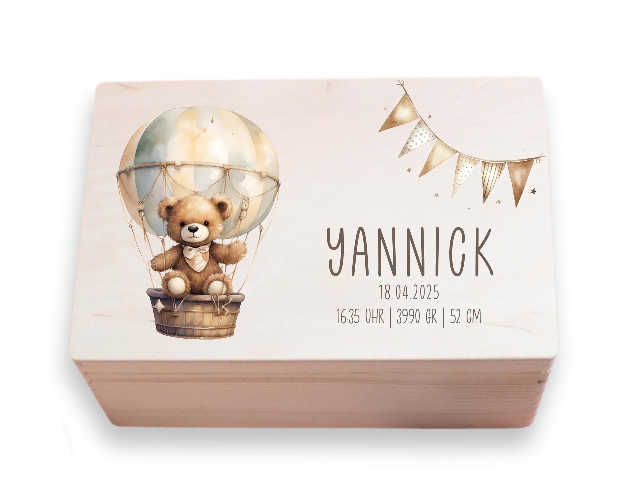 Erinnerungskiste | personalisiert | Baby | Teddy-Motiv | Holz Erinnerungsbox | Babygeschenk | Taufgeschenk | Geschenkidee zur Geburt