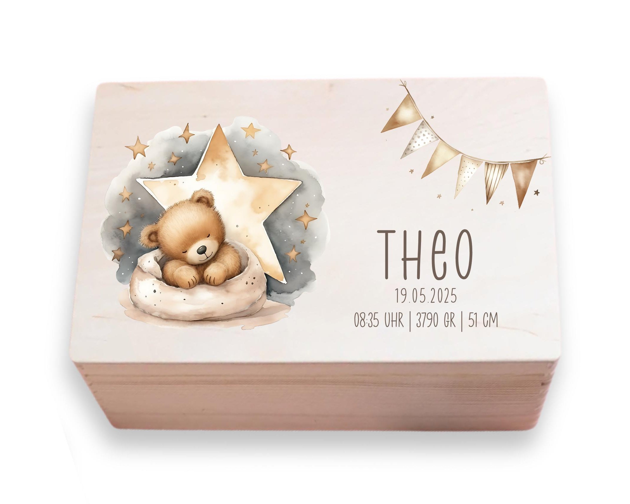 Erinnerungskiste | personalisiert | Baby | Teddy-Motiv | Holz Erinnerungsbox | Babygeschenk | Taufgeschenk | Geschenkidee zur Geburt