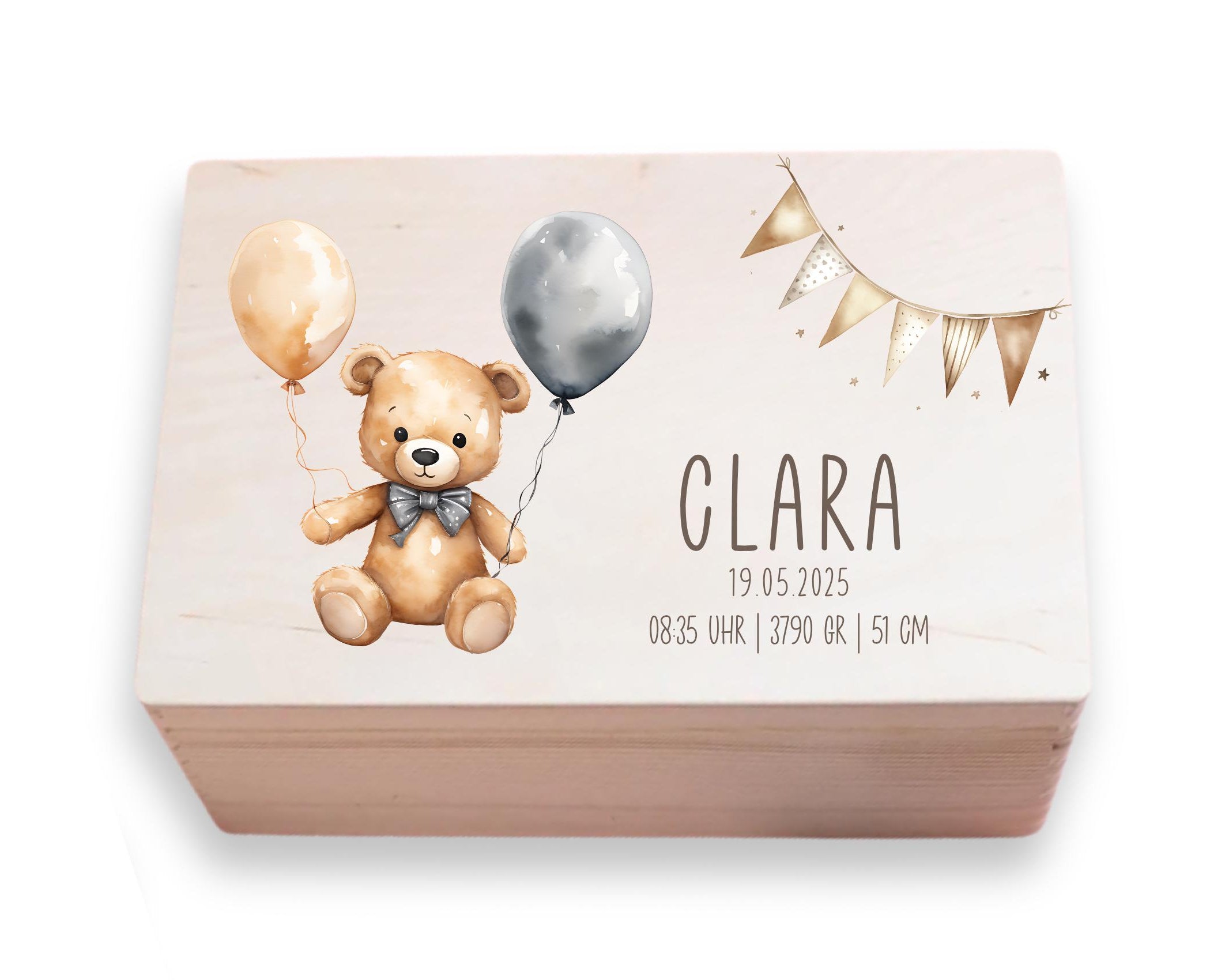Erinnerungskiste | personalisiert | Baby | Teddy-Motiv | Holz Erinnerungsbox | Babygeschenk | Taufgeschenk | Geschenkidee zur Geburt