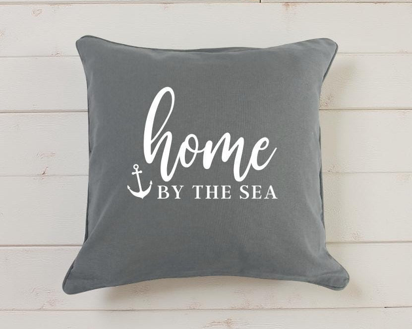 HOME by the sea | Kissen | maritimer Kissenbezug | 40 x40 cm | Baumwolle | Skandi Design | Hygge Boho Deko Kissenhülle