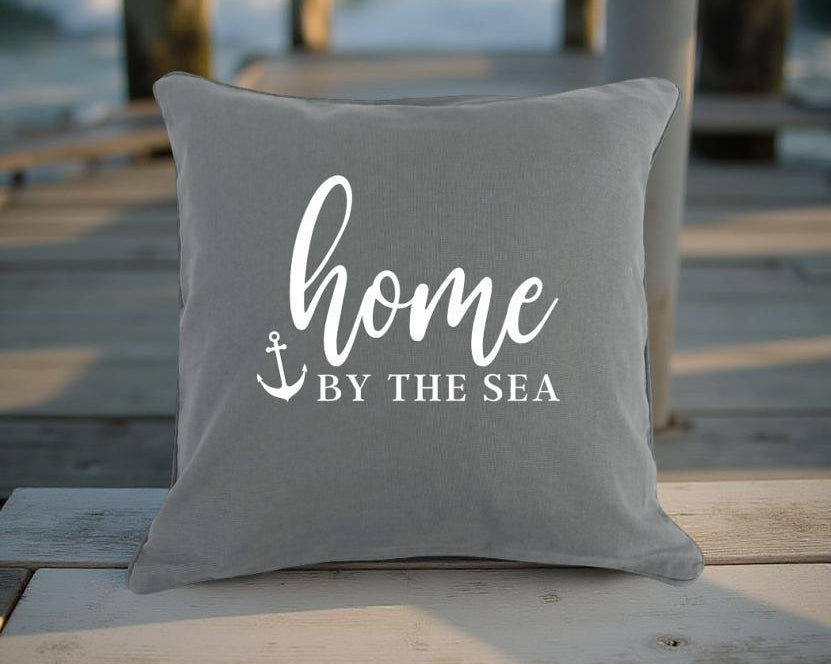 HOME by the sea | Kissen | maritimer Kissenbezug | 40 x40 cm | Baumwolle | Skandi Design | Hygge Boho Deko Kissenhülle