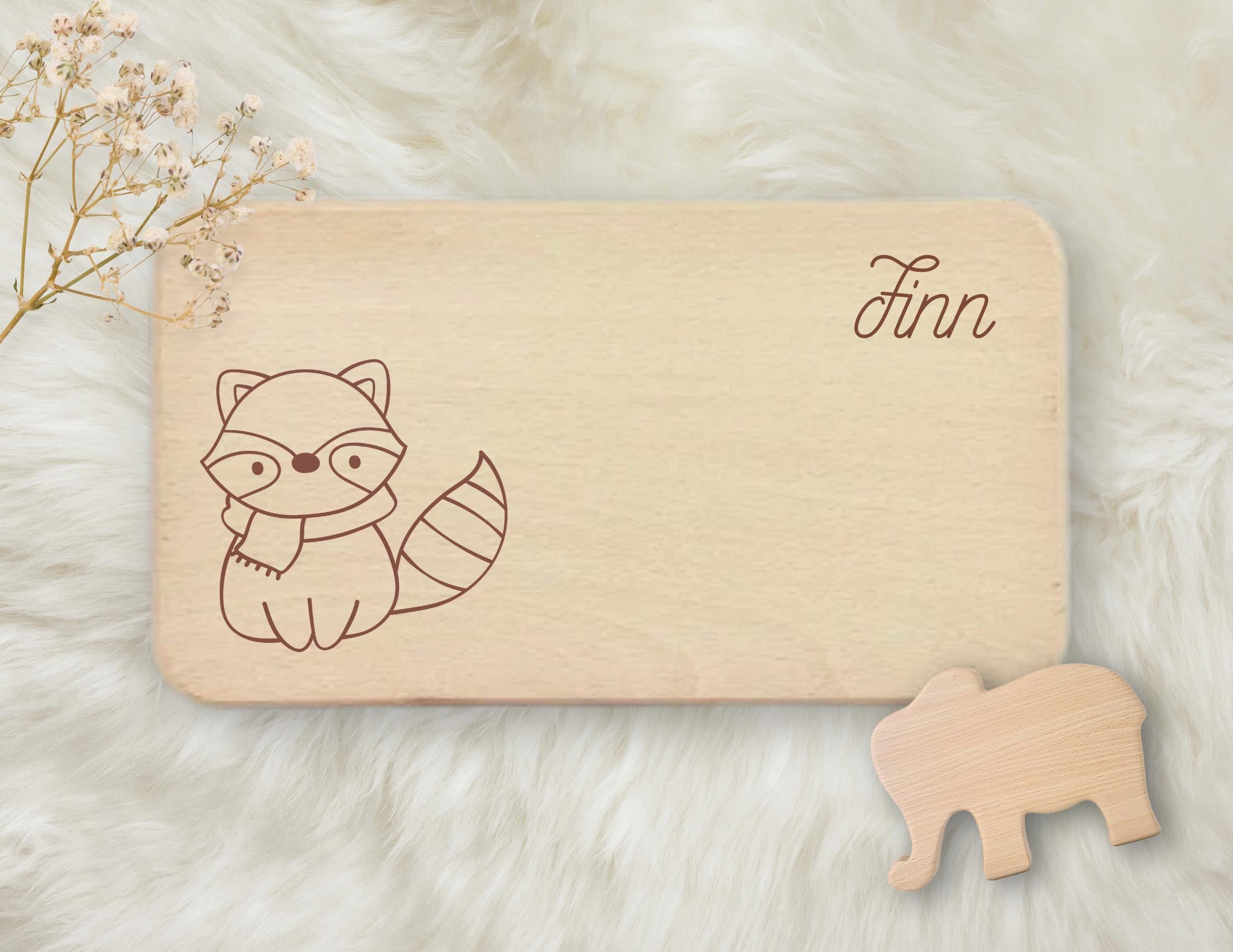 Personalisiertes Kinder Frühstücksbrettchen mit Tier & Namen | Lasergravur | Buchenholz | Löwe, Giraffe, Fuchs, Nilpferd, Bär, Elefant