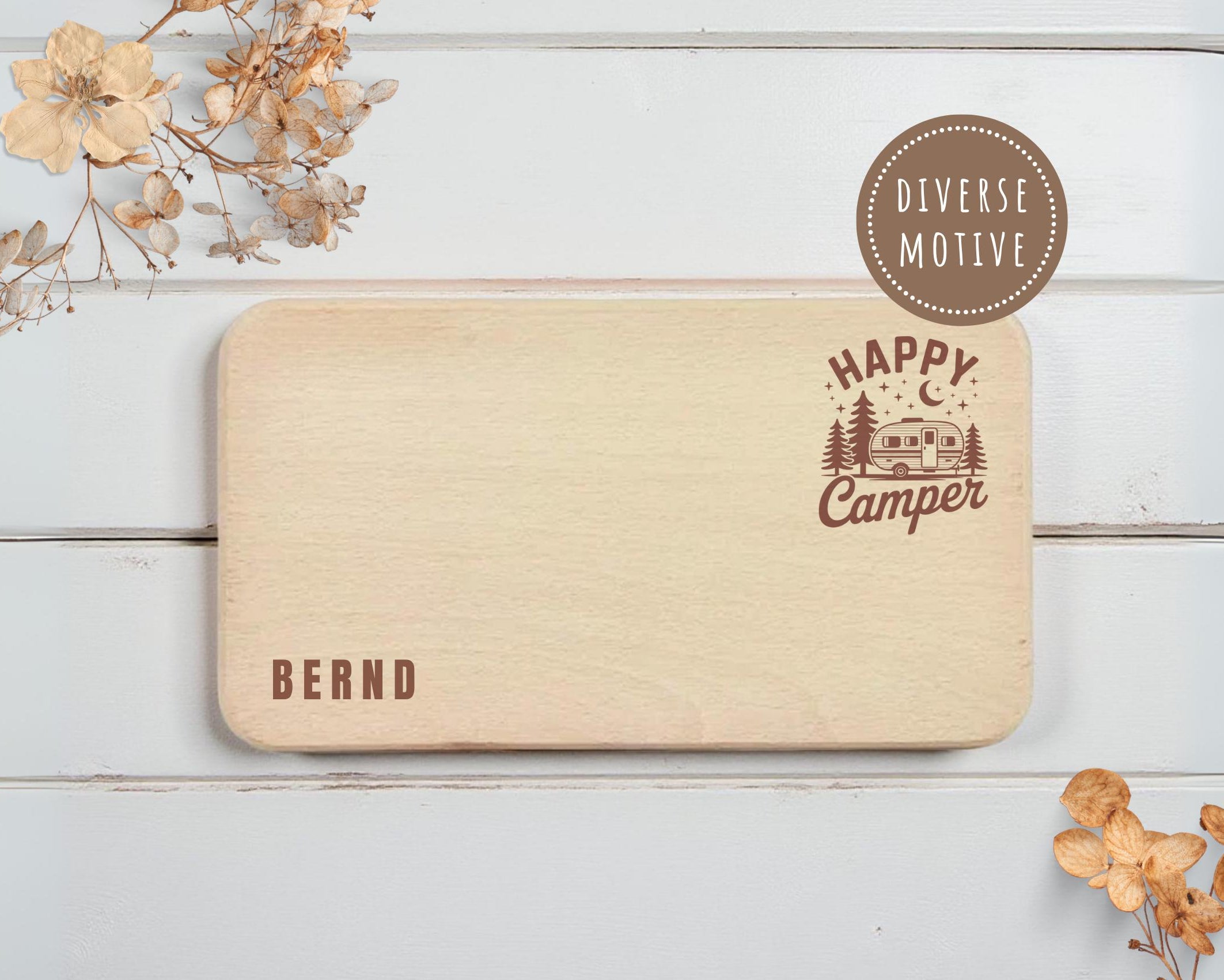 Personalisiertes Frühstücksbrettchen für Camper | Lasergravur | Buchenholz | Geschenkidee Camping mit Namen