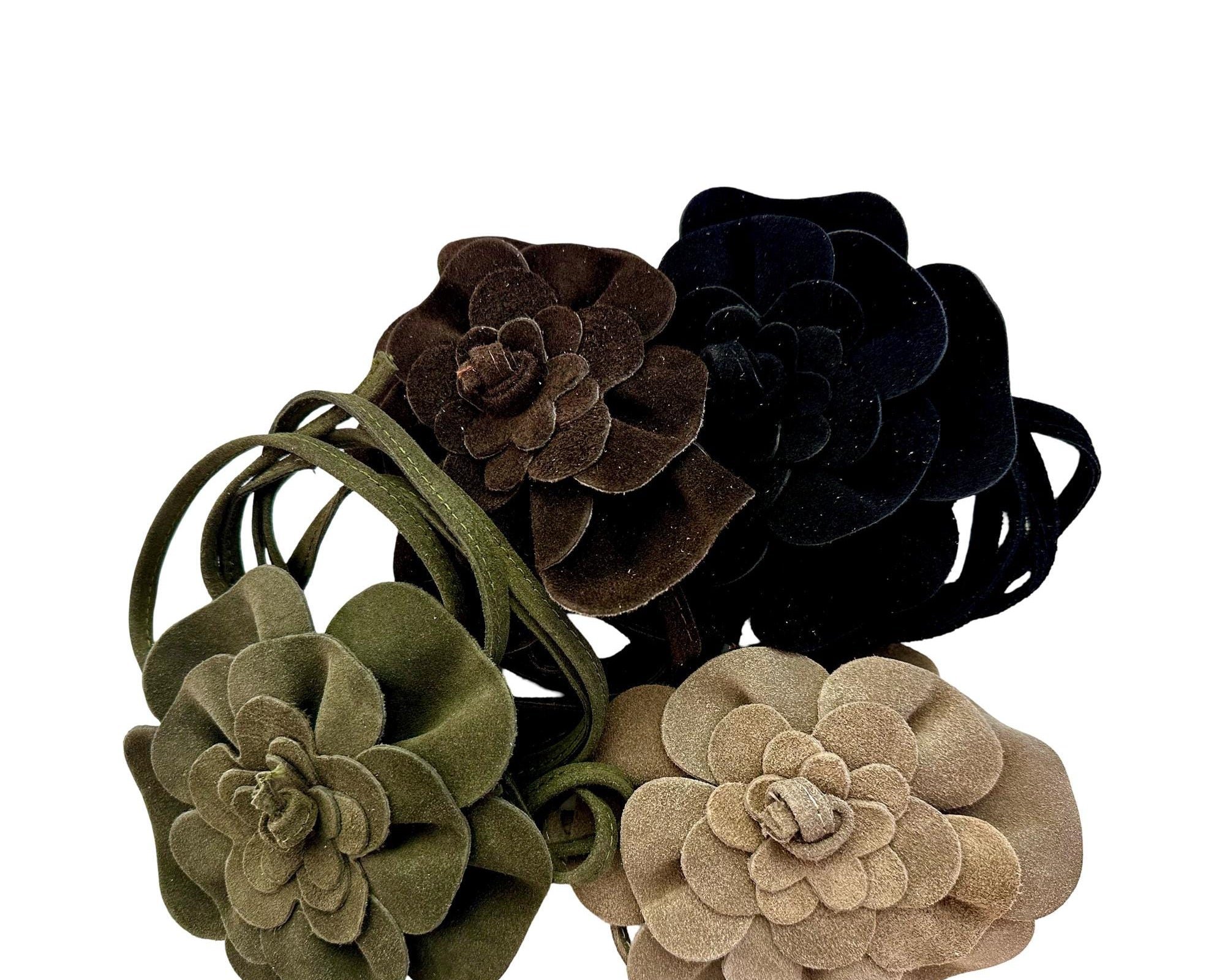 Blumen Leder Gürtel | Bindegürtel Blüte | große Lederblume | schwarz, gold, pink, taupe, flieder, silber, Leo, Khaki, Braun | echt Leder