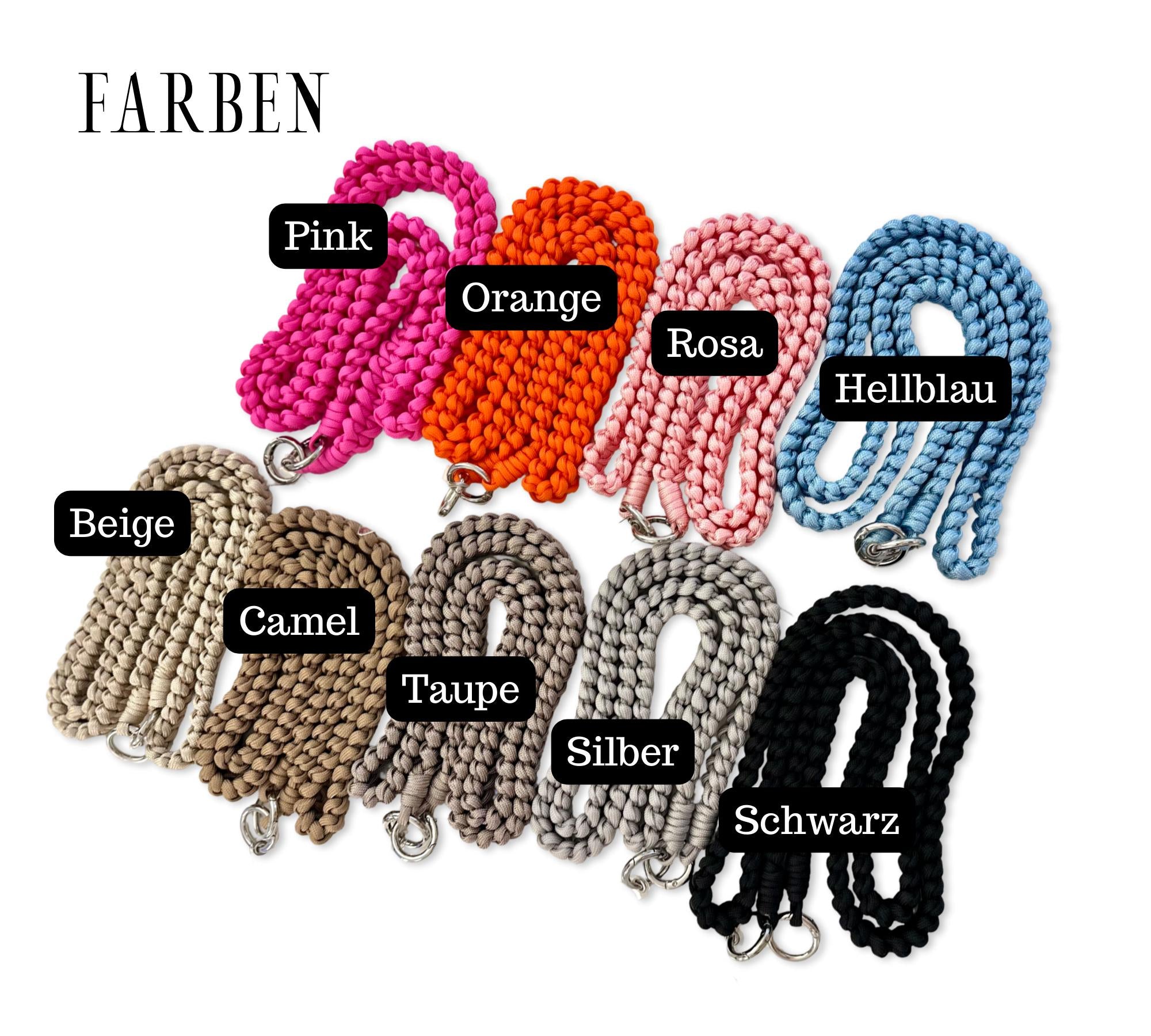 Lange Handyschnur Makramee | Band für alle Mobiltelefone inkl. Adapter | Taschengurt | in 9 Farben