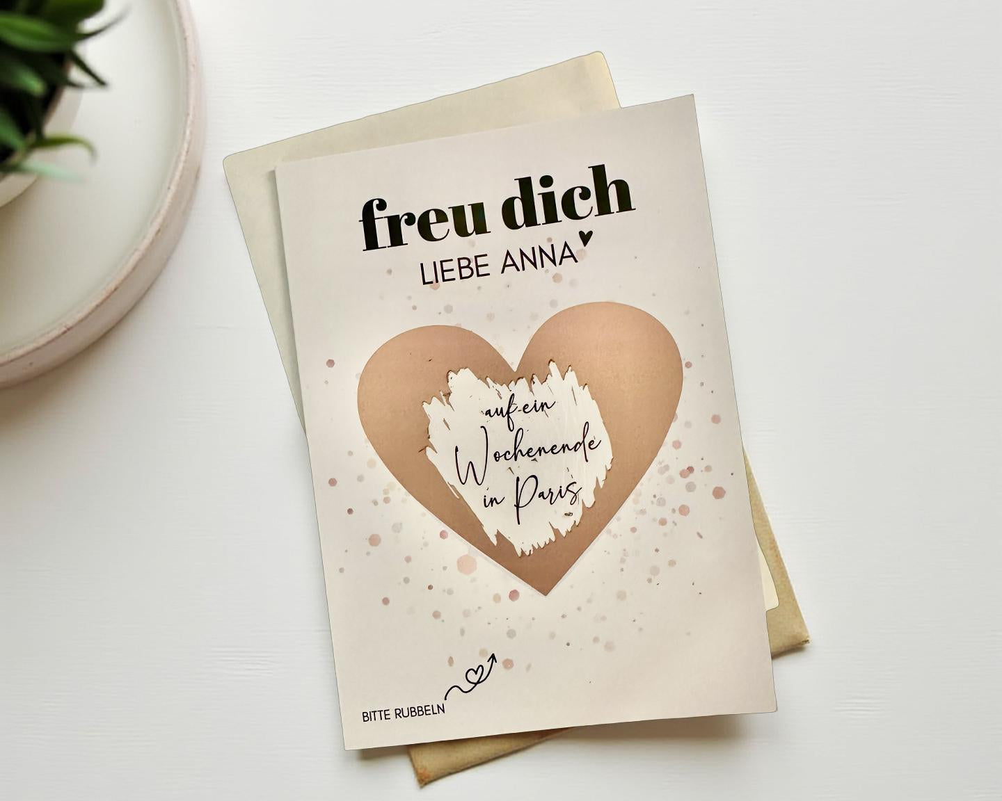 Personalisierte Rubbelkarte mit Rubbelherz und Deinem Text | Klappkarte A6 | Gutschein | Herz in gold, silber, roségold