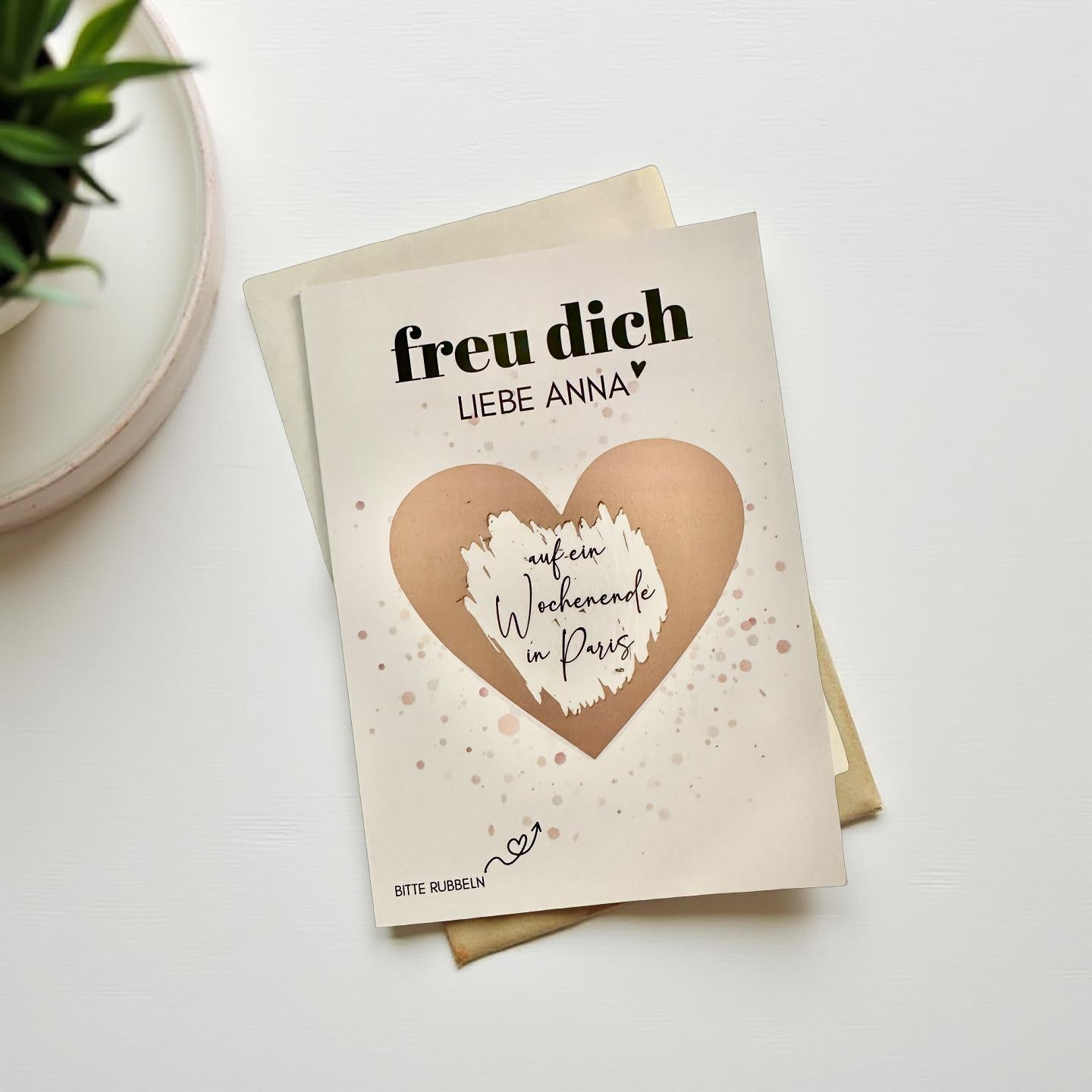 Personalisierte Rubbelkarte mit Rubbelherz und Deinem Text | Klappkarte A6 | Gutschein | Herz in gold, silber, roségold